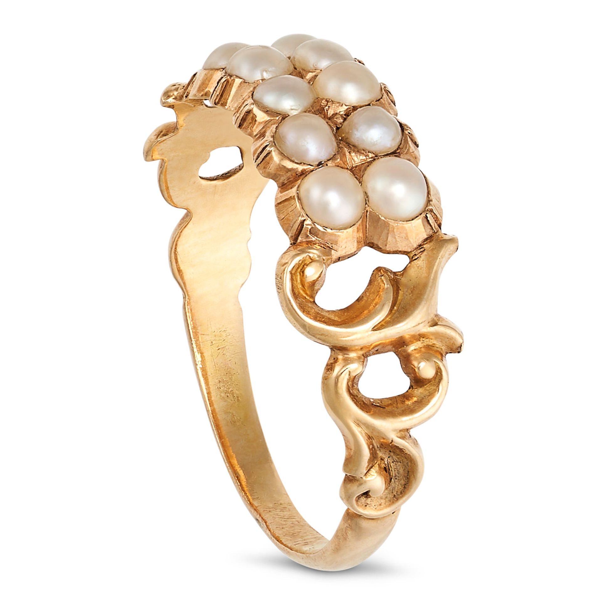 AN ANTIQUE PEARL RING, 19TH CENTURY in yellow gold, set with two rows of pearls, no assay marks, ... - Bild 2 aus 2