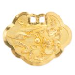 NO RESERVE - A CHINESE RUYI PENDANT in 22ct yellow gold, designed as a Ruyi engraved with Chinese...