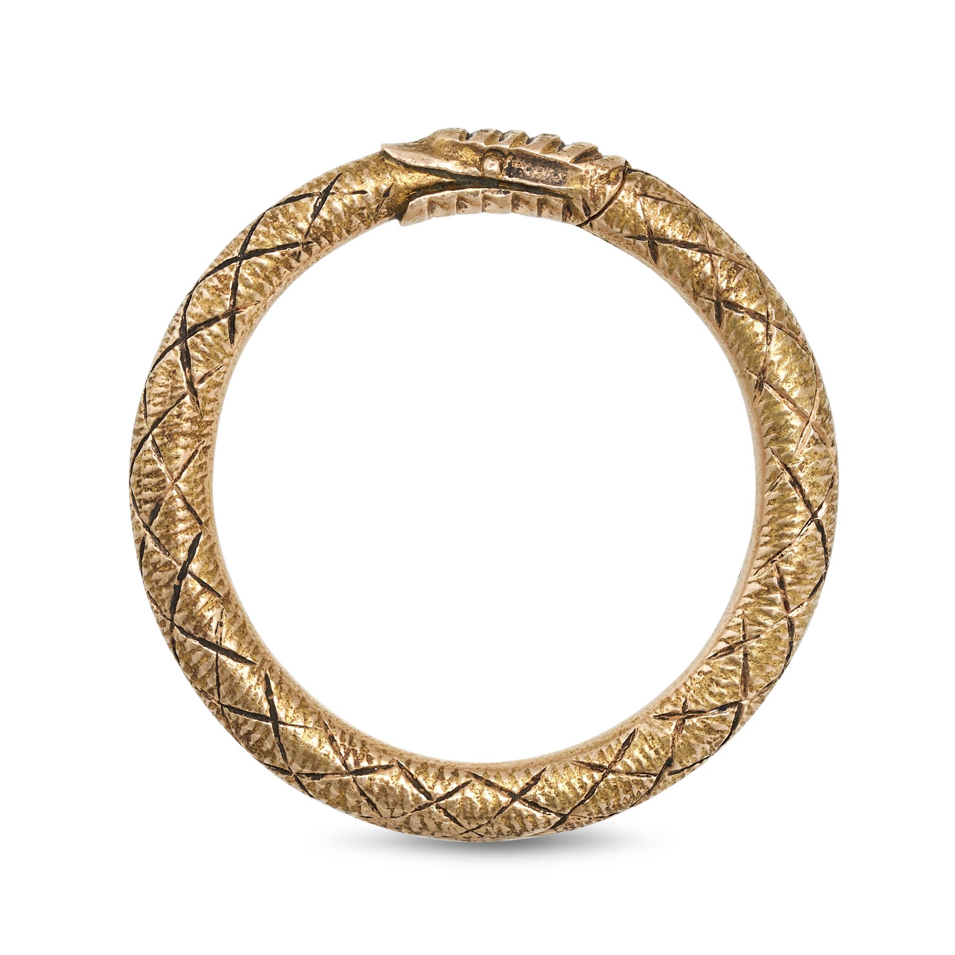 NO RESERVE - AN ANTIQUE GEORGIAN OUROBOROS SNAKE SPLIT RING designed as a snake coiled around on ...