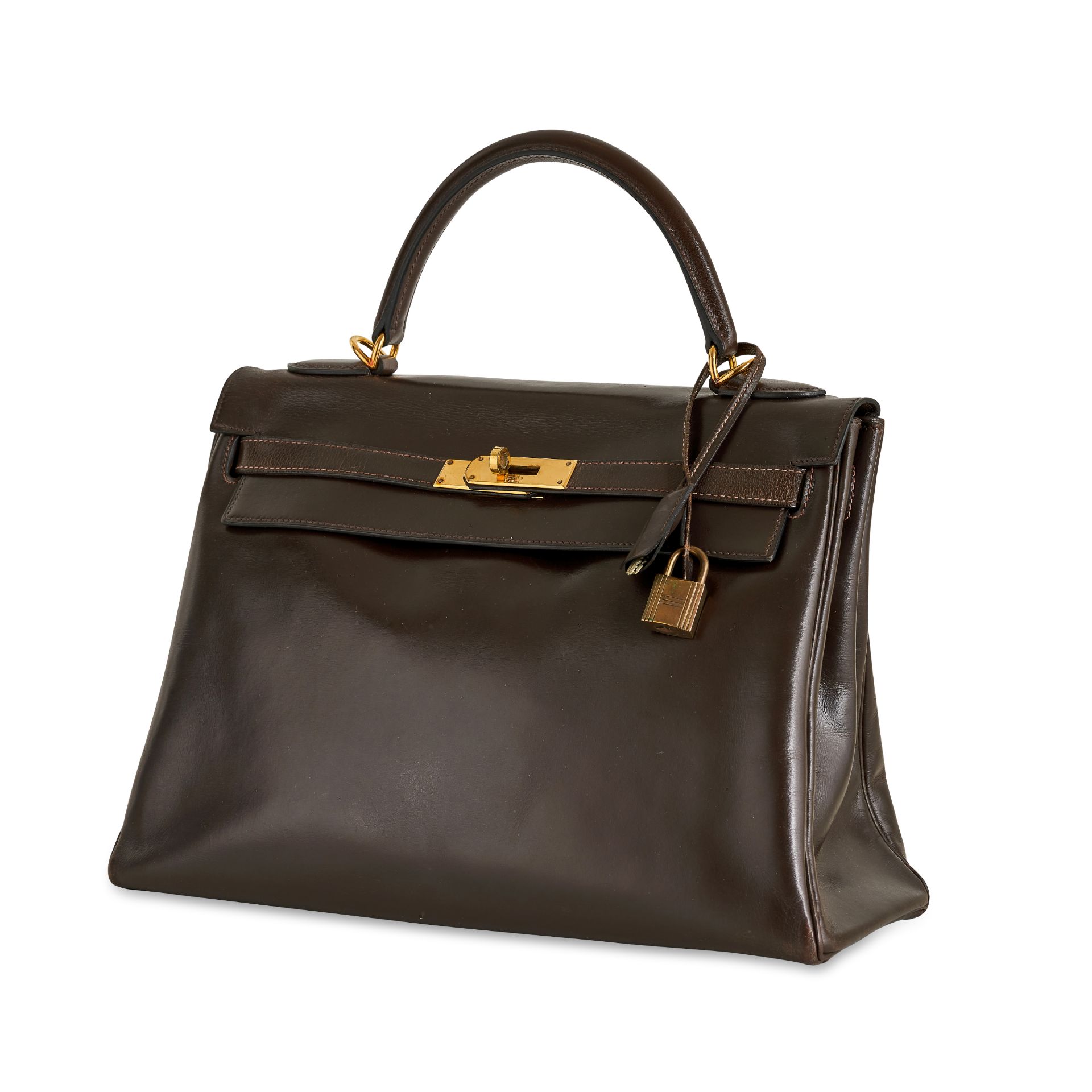 HERMES, A VINTAGE BROWN BOX KELLY 28 BAG (INCLUDES PADLOCK, KEYS AND CLOCHETTE) - Image 2 of 7