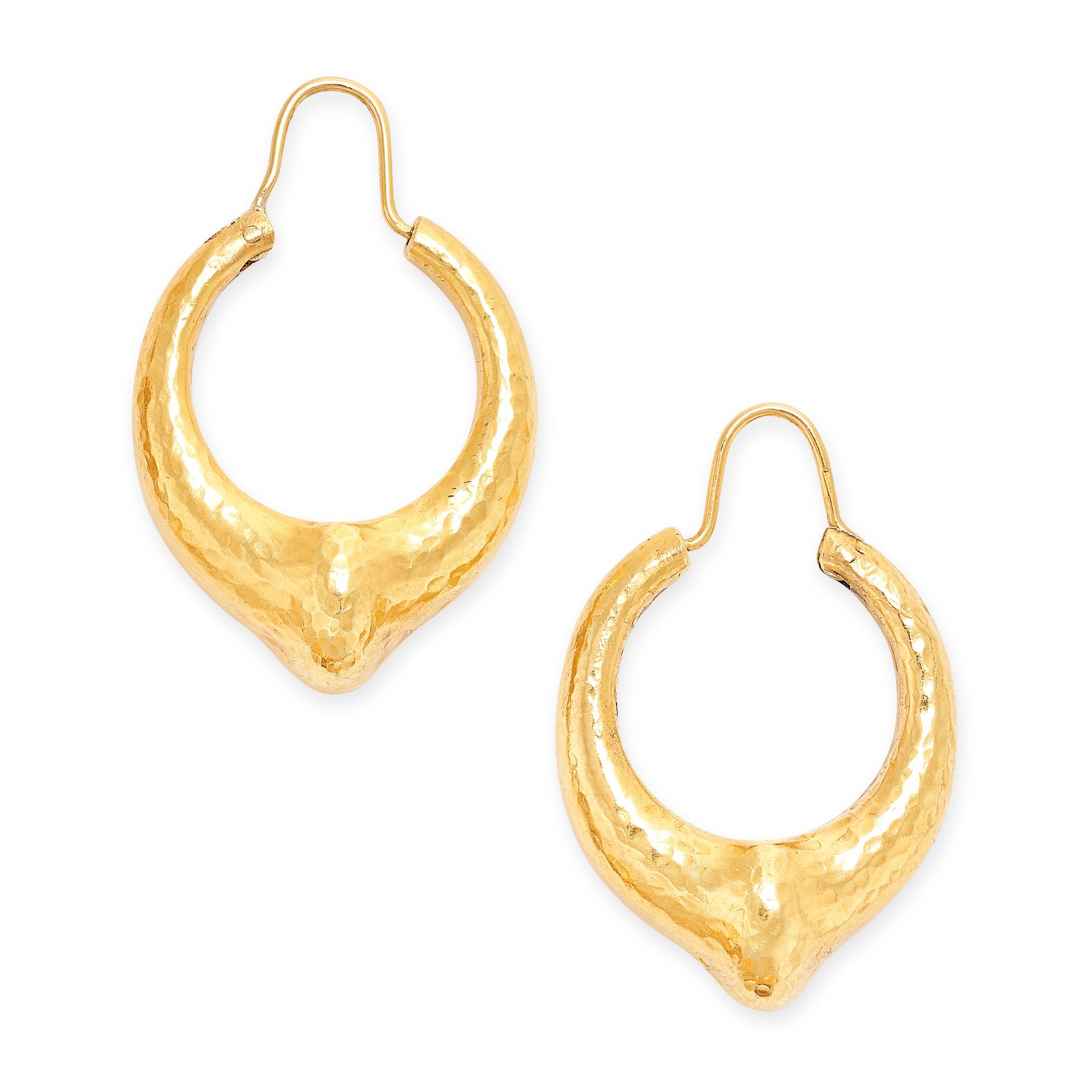 LALAOUNIS, A PAIR OF GOLD HOOP EARRINGS in 22ct yellow gold, each designed as a hammered hoop, si...