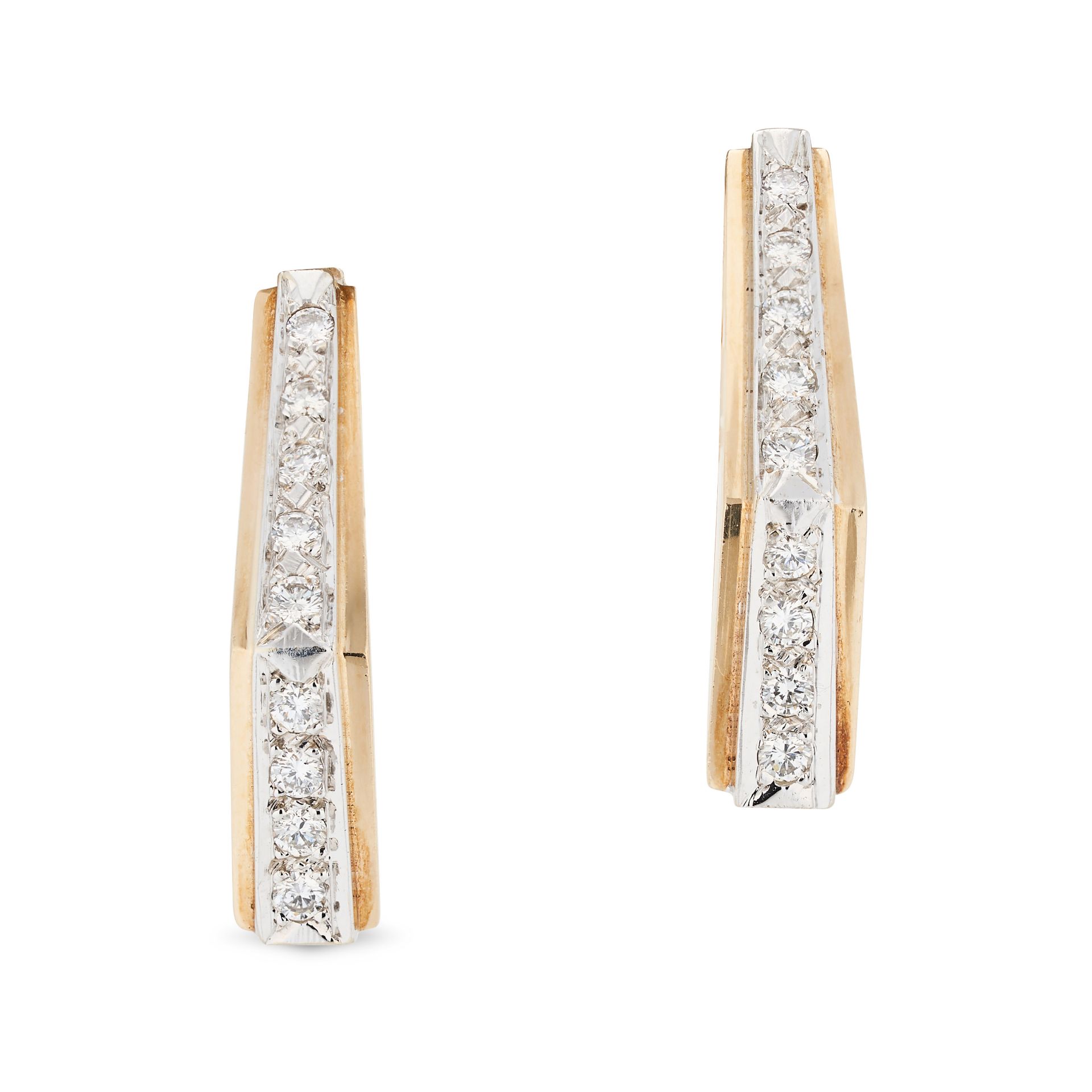 A PAIR OF GEOMETRIC DIAMOND HOOP EARRINGS in 14ct yellow gold, each designed as a geometric hoop ...