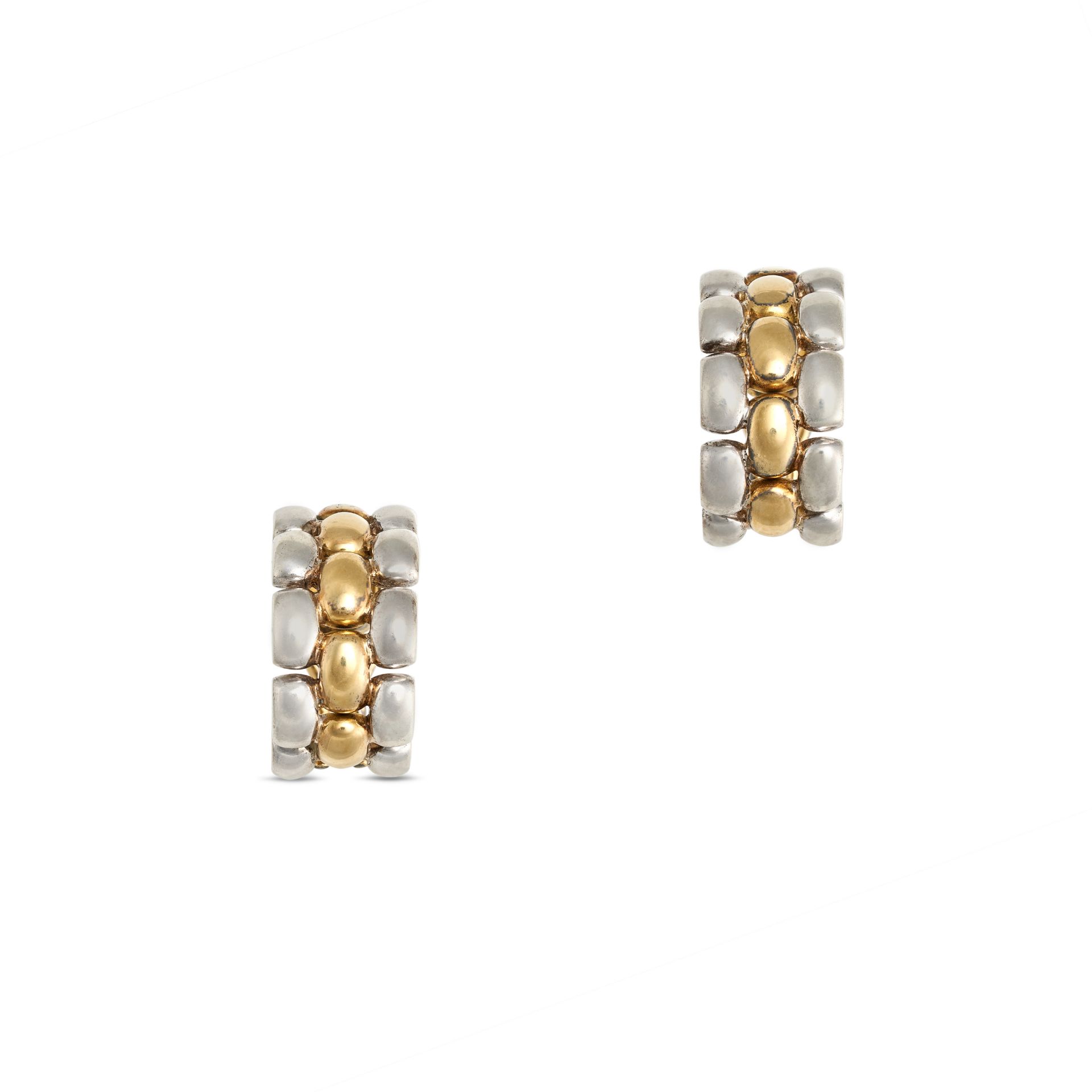 CHOPARD, A PAIR OF HOOP EARRINGS in 18ct yellow silver, designed as a half hoop set with rows of ...