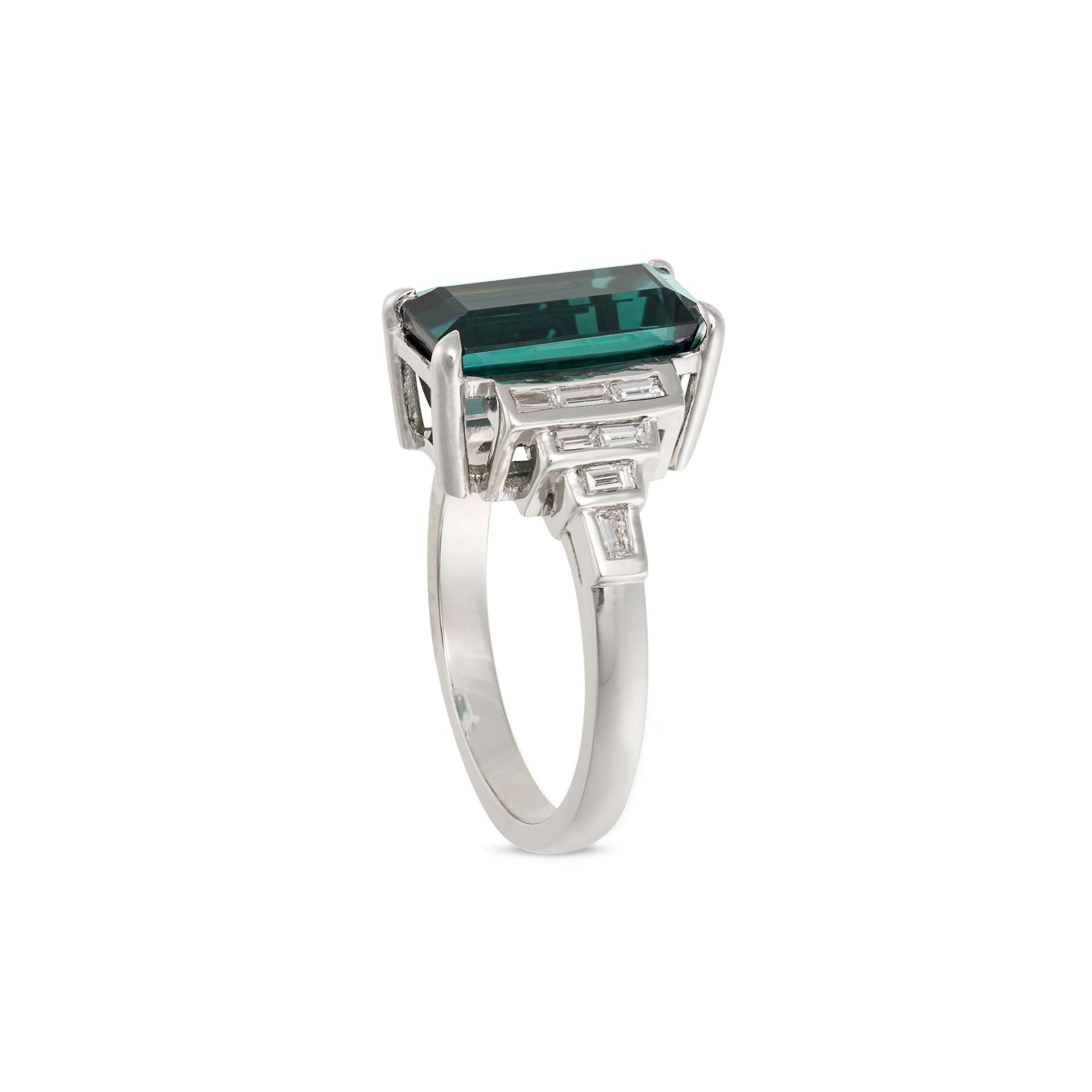 AN INDICOLITE TOURMALINE AND DIAMOND DRESS RING in platinum, set with a rectangular step cut indi... - Image 2 of 2