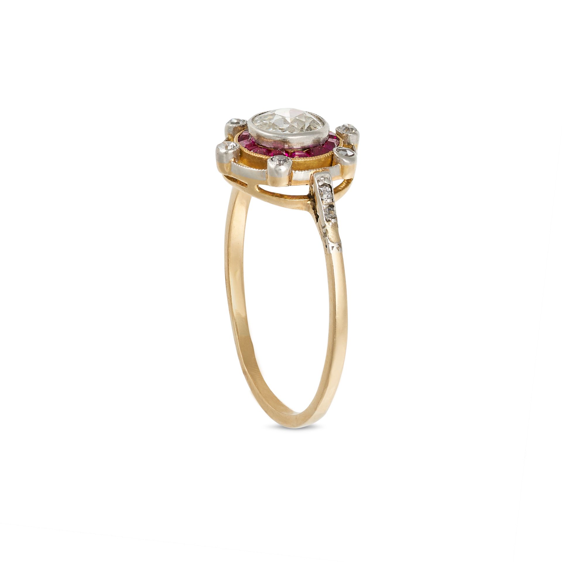 A VINTAGE DIAMOND AND RUBY TARGET RING in 18ct yellow gold and platinum, set with an old European... - Image 2 of 2