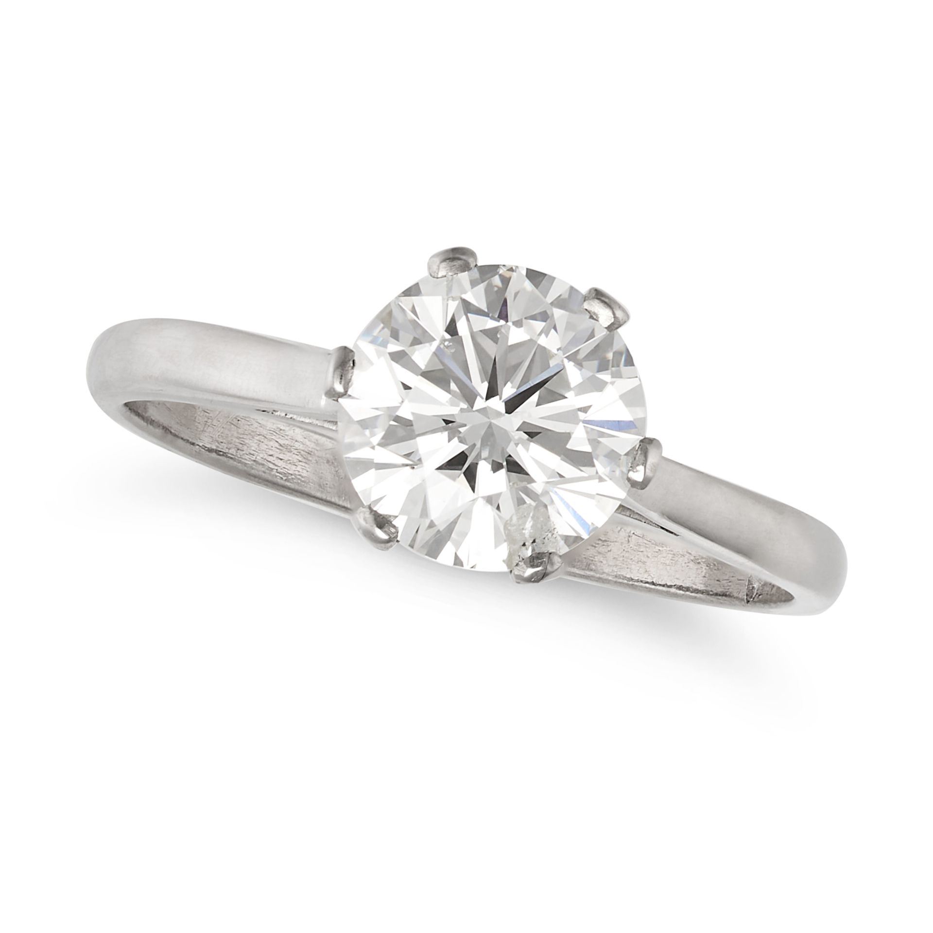 A SOLITAIRE DIAMOND RING in platinum, set with a round brilliant cut diamond of 1.23 carats, stam...