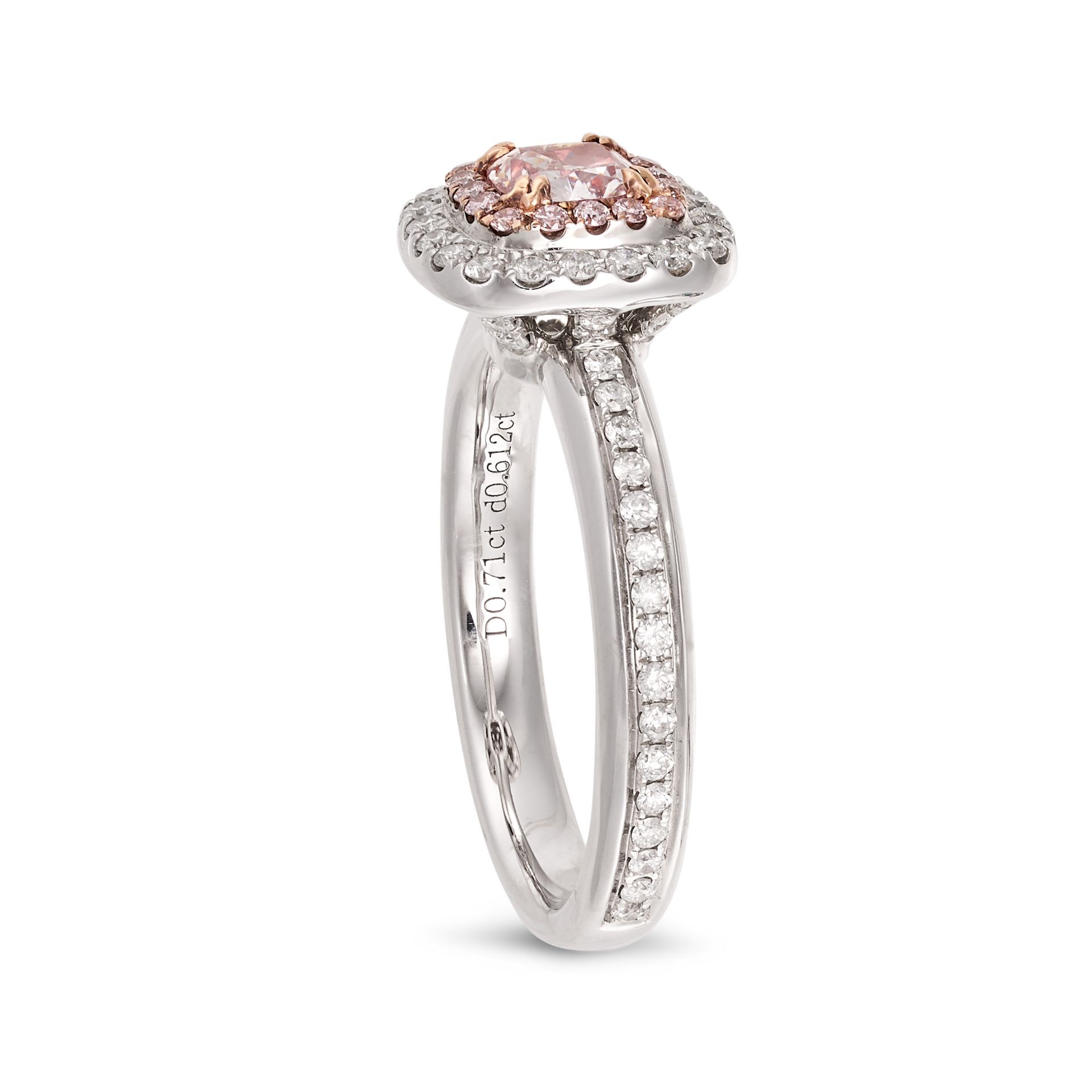 A PINK DIAMOND CLUSTER RING in 18ct white gold, set with a cushion cut pink diamond of 0.71 carat... - Image 2 of 2