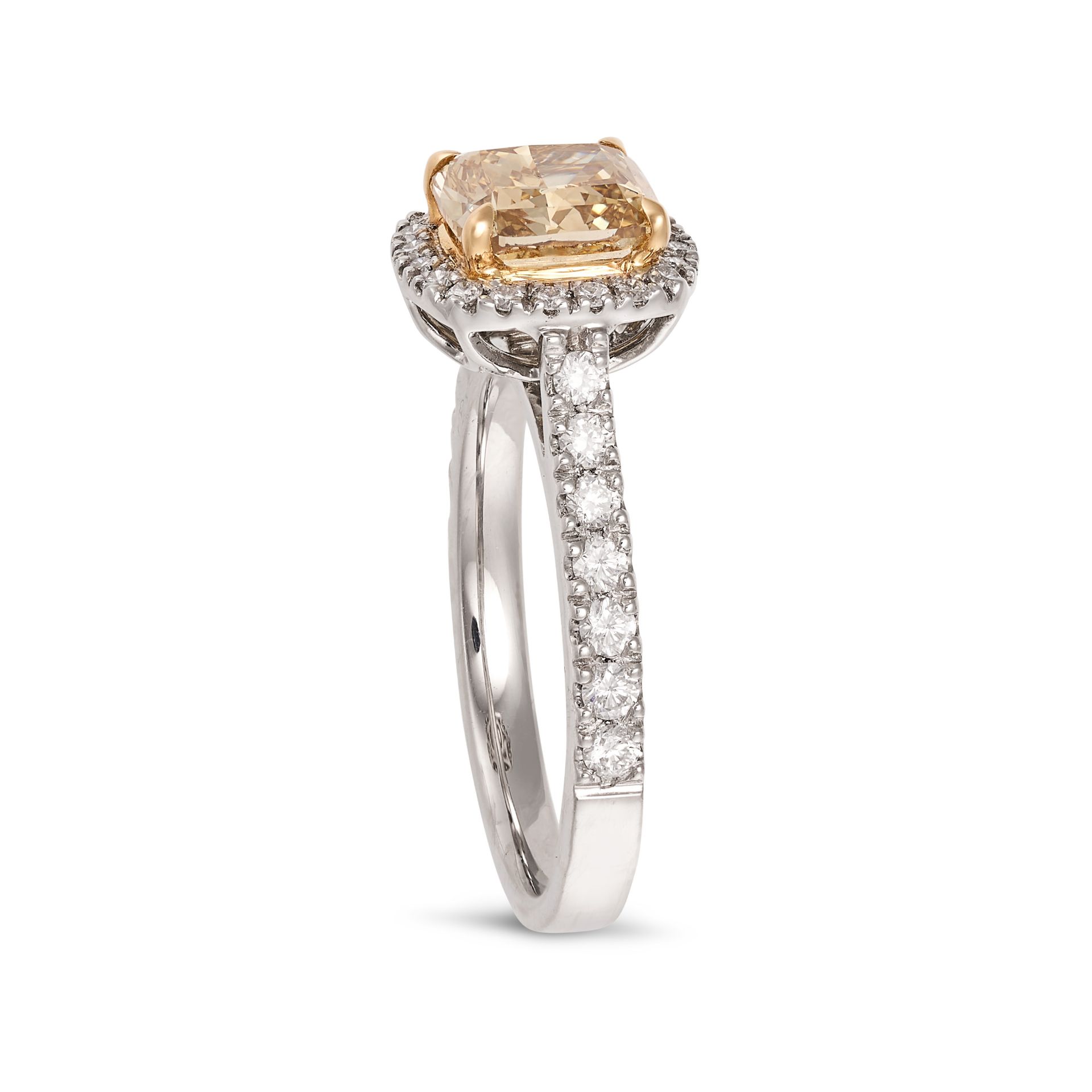 A YELLOW DIAMOND DRESS RING in platinum, set with a cushion cut yellow diamond of 1.90 carats in ... - Image 2 of 2
