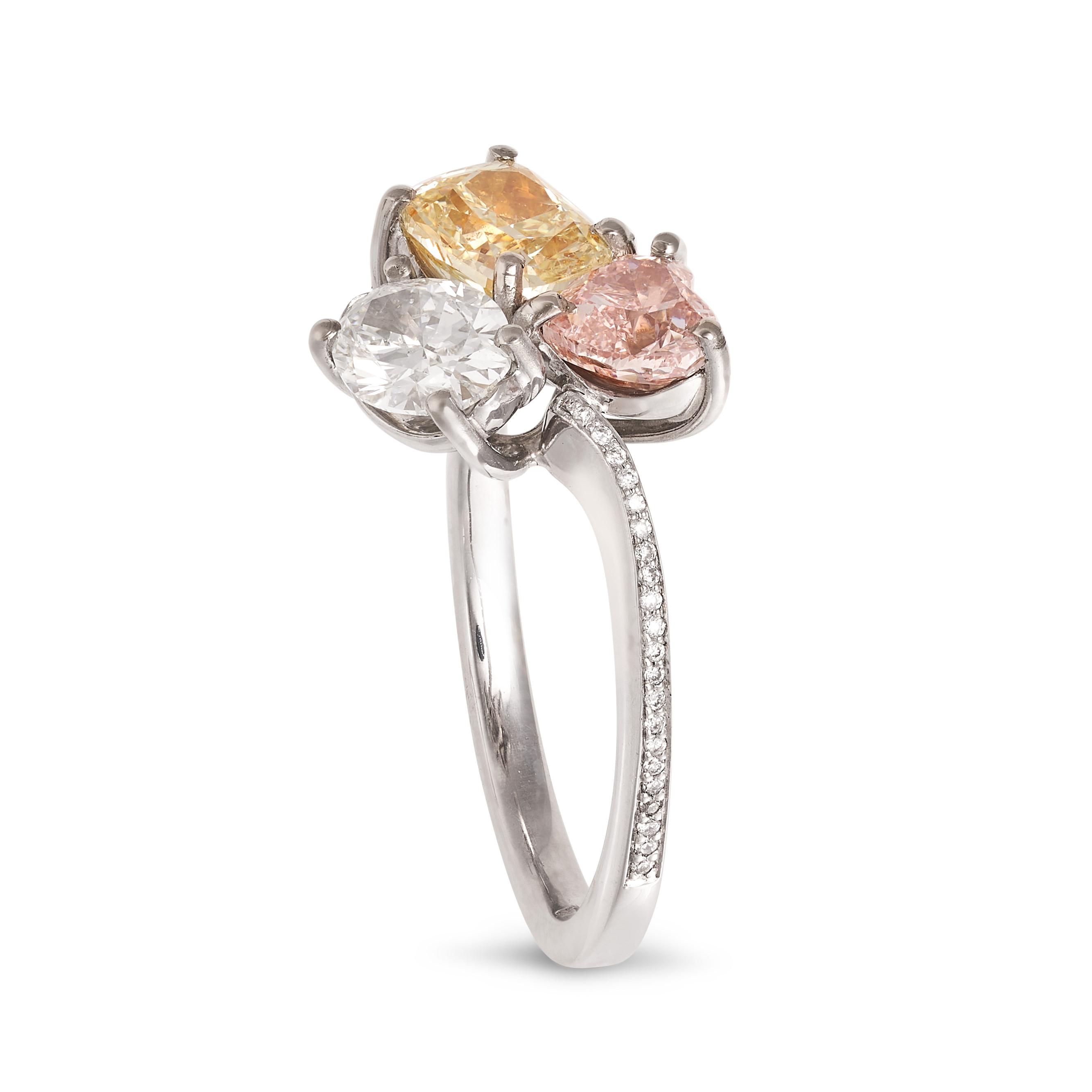 A FANCY COLOURED DIAMOND DRESS RING in 18ct white gold, set with a pink heart cut diamond of 0.63... - Image 2 of 2