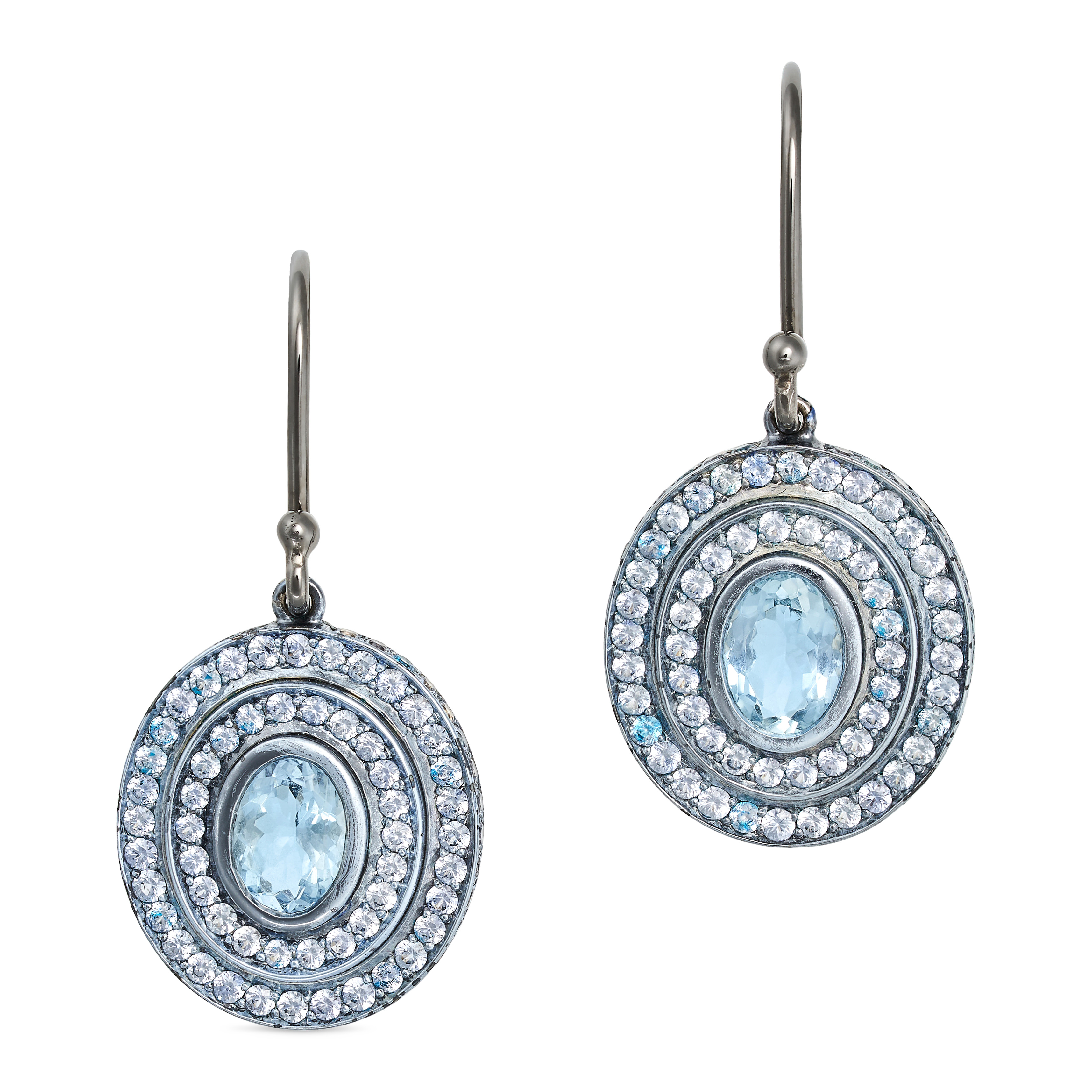 SOLANGE AZAGURY-PARTRIDGE, A PAIR OF AQUAMARINE AND SAPPHIRE DROP EARRINGS in 18ct blackened gold...