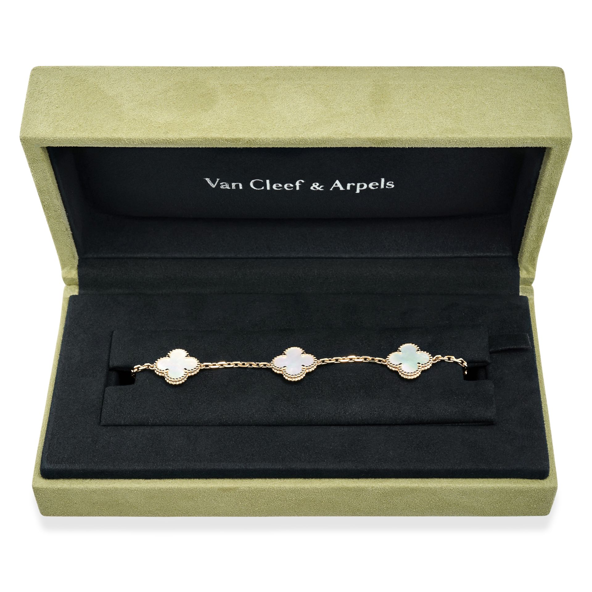 VAN CLEEF & ARPELS, A MOTHER OF PEARL ALHAMBRA BRACELET in 18ct yellow gold, comprising five quat... - Image 2 of 2