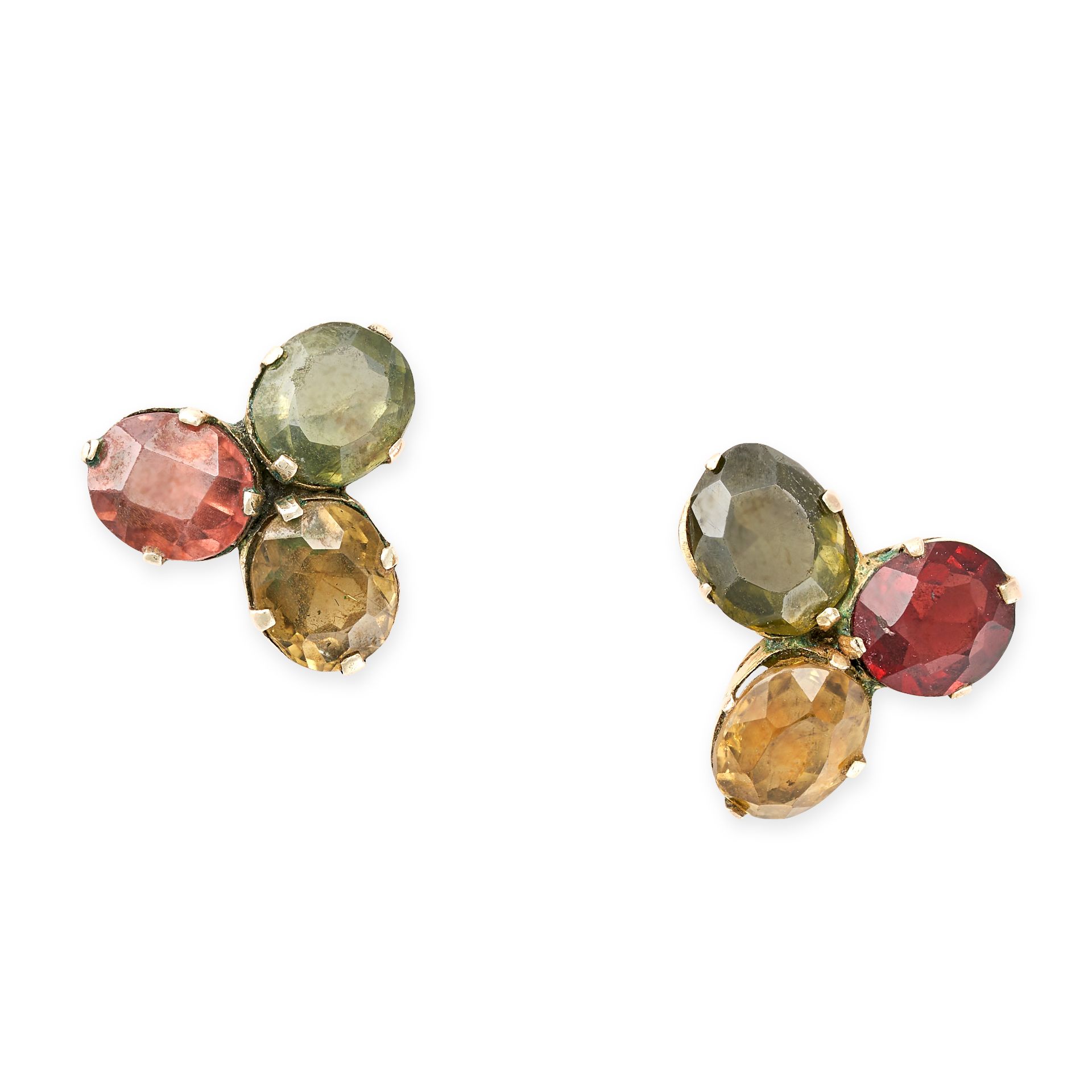 NO RESERVE - A PAIR OF VINTAGE GARNET, ZIRCON AND CITRINE EARRINGS in yellow gold, each set with ...