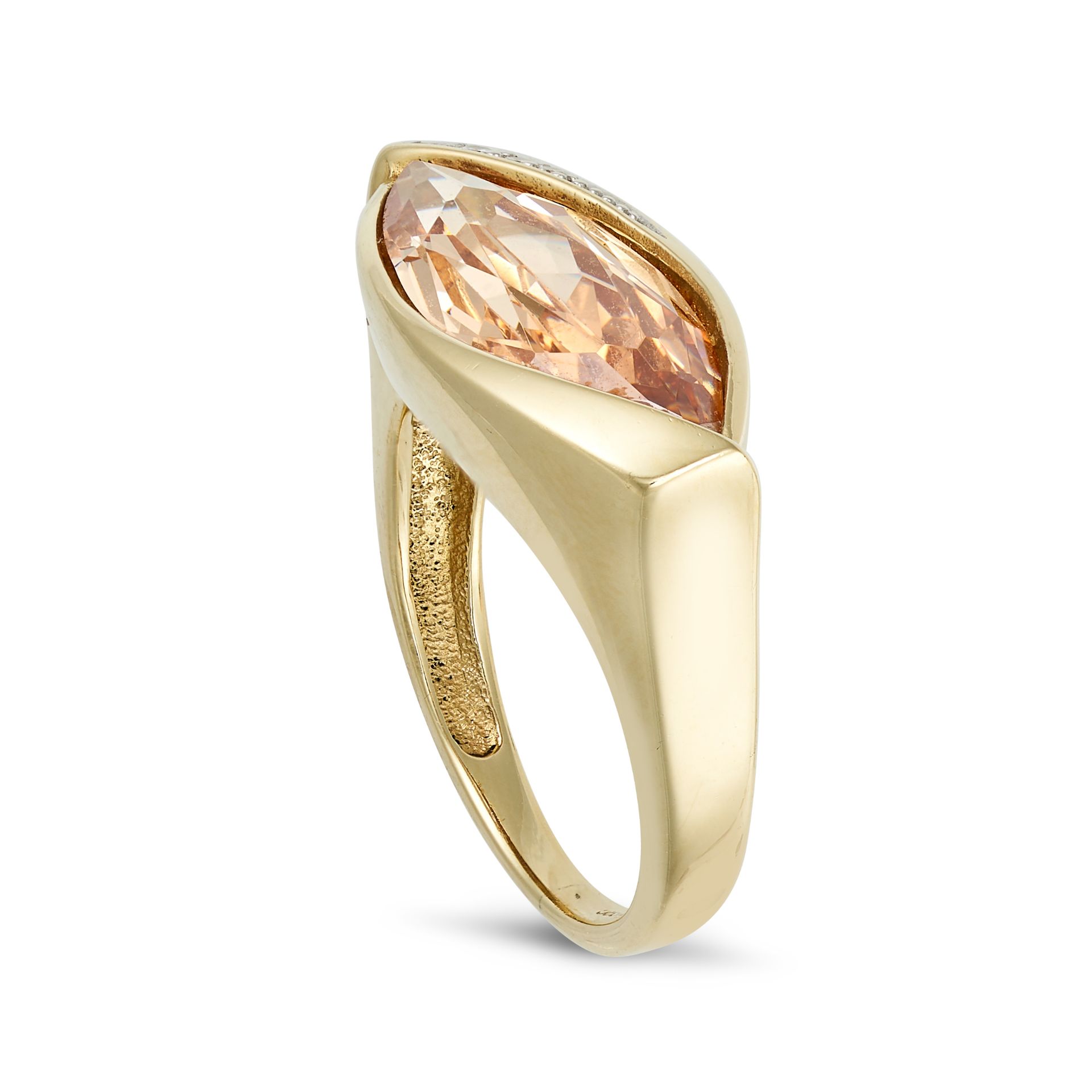 A DIAMOND AND PASTE DRESS RING in 14ct yellow gold, set with a marquise cut peach paste stone acc... - Image 2 of 2