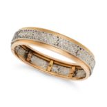A VINTAGE FRENCH GOLD BANGLE in 18ct yellow and white gold, the hinged bangle comprising a centra...