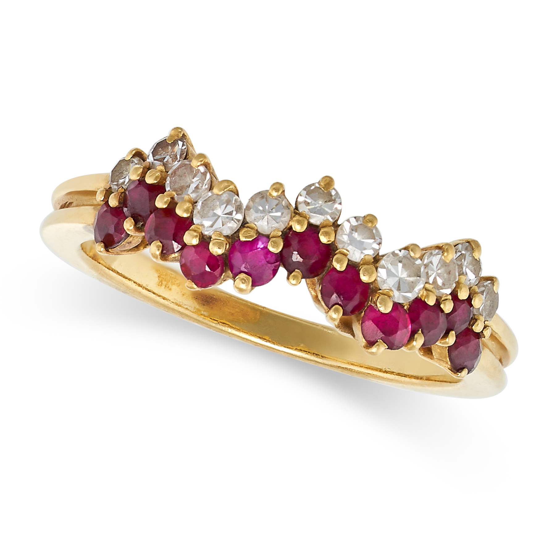 PIAGET, A RUBY AND DIAMOND DRESS RING in 18ct yellow gold, set with a row of round cut rubies and...