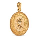 AN ANTIQUE LOCKET PENDANT in yellow, white, and rose gold, decorated with flowers and beadwork, n...