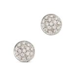 NO RESERVE - A PAIR OF DIAMOND EARRINGS in white gold, the circular studs pave set with round bri...