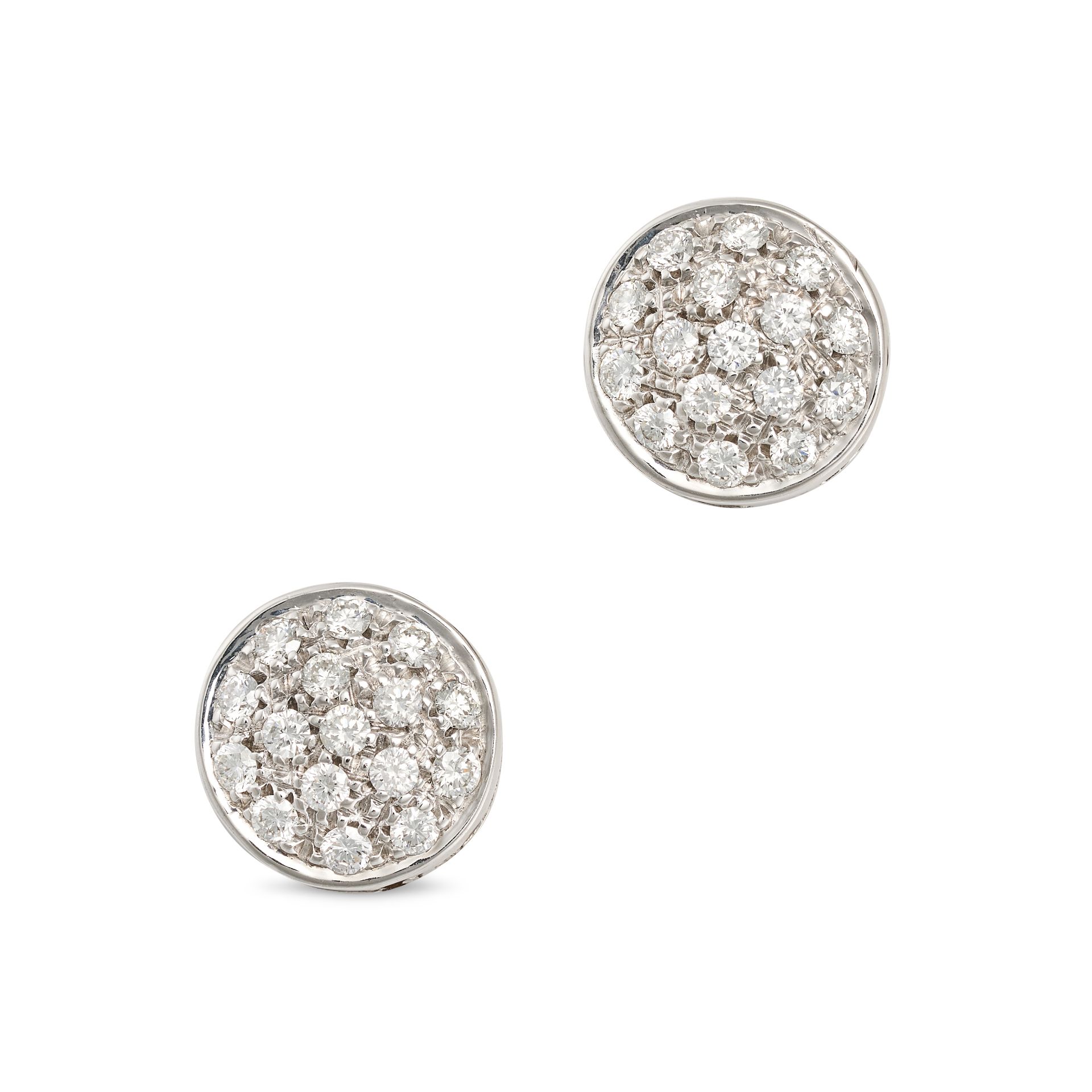 NO RESERVE - A PAIR OF DIAMOND EARRINGS in white gold, the circular studs pave set with round bri...