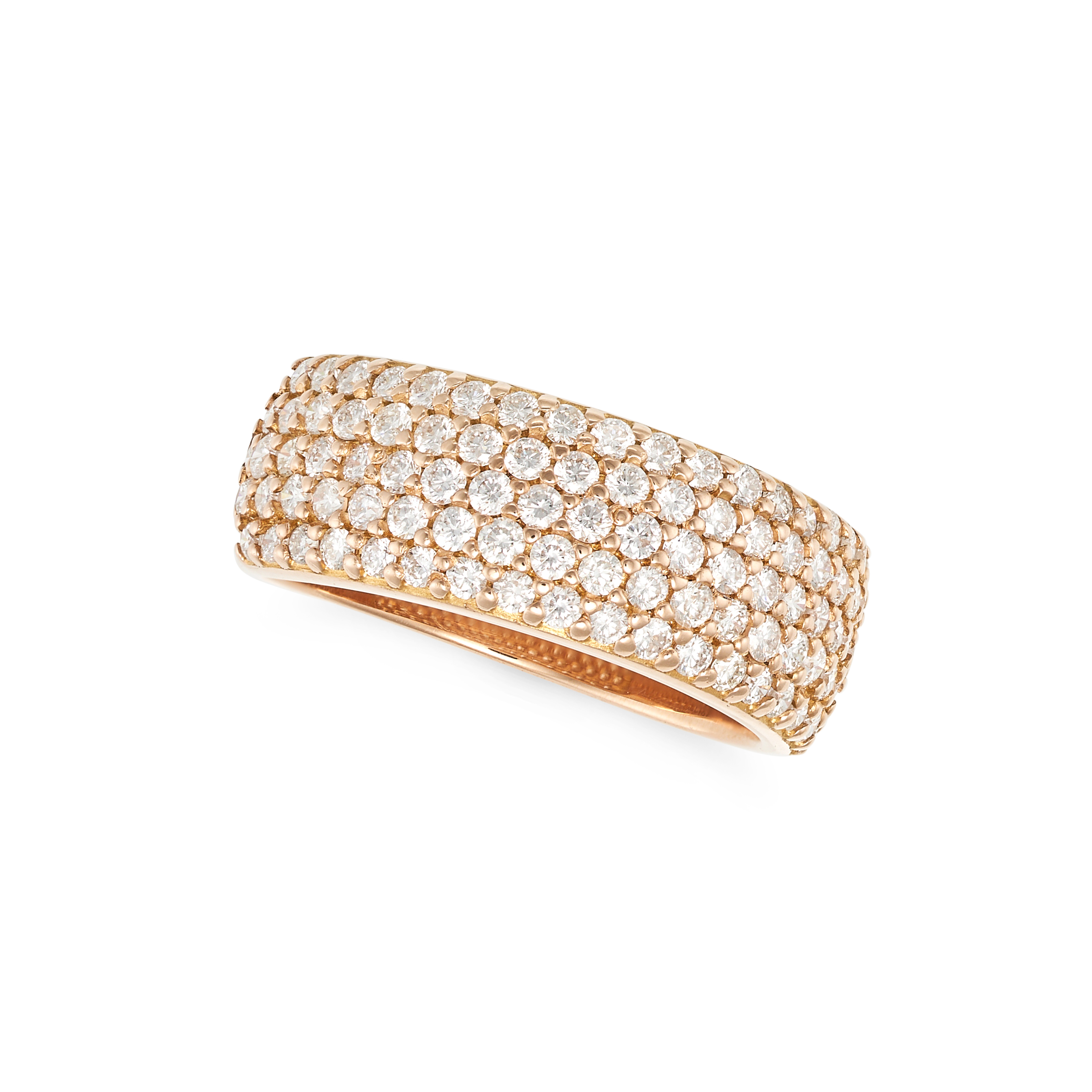 A DIAMOND DRESS RING in 18ct rose gold, the band pave set with rows of round brilliant cut diamon...