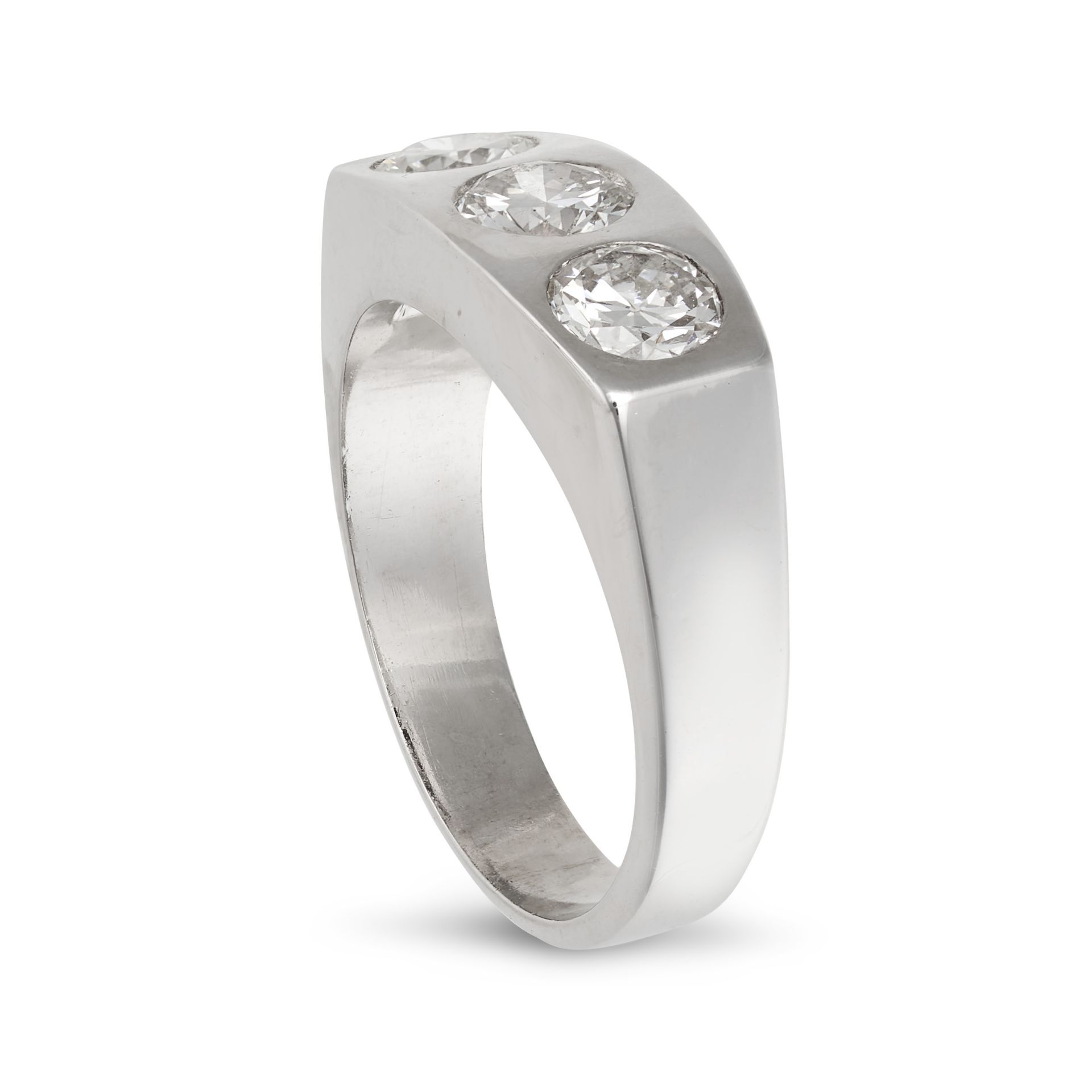 A THREE STONE DIAMOND GYPSY RING in 18ct white gold, set with three old European cut diamonds, th... - Image 2 of 2