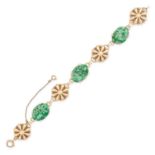 TIFFANY & CO., A VINTAGE JADEITE JADE BRACELET in 14ct yellow gold, comprising alternating gold l...