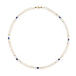 NO RESERVE - A PEARL AND LAPIS LAZULI NECKLACE in 14ct yellow gold, comprising a single row of pe...