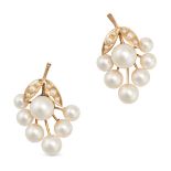 A PAIR OF PEARL GRAPE EARRINGS in 18ct yellow gold, each designed as a bunch of grapes set throug...