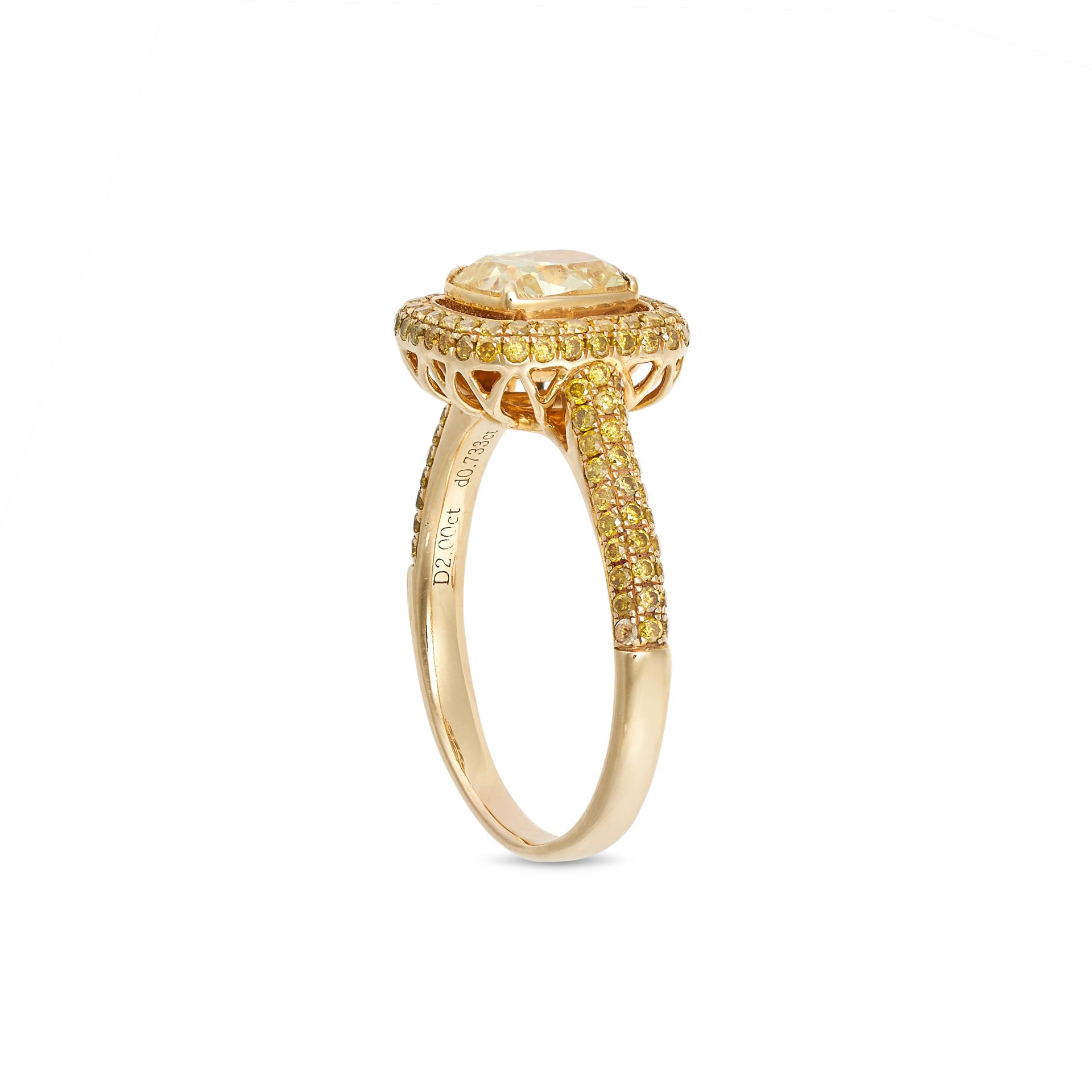 A FANCY INTENSE YELLOW DIAMOND RING in 18ct yellow gold, set with a cushion cut fancy intense yel... - Image 2 of 2