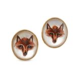 A PAIR OF ANTIQUE ESSEX CRYSTAL FOX EARRINGS in 18ct yellow gold, in oval form set with a reverse...