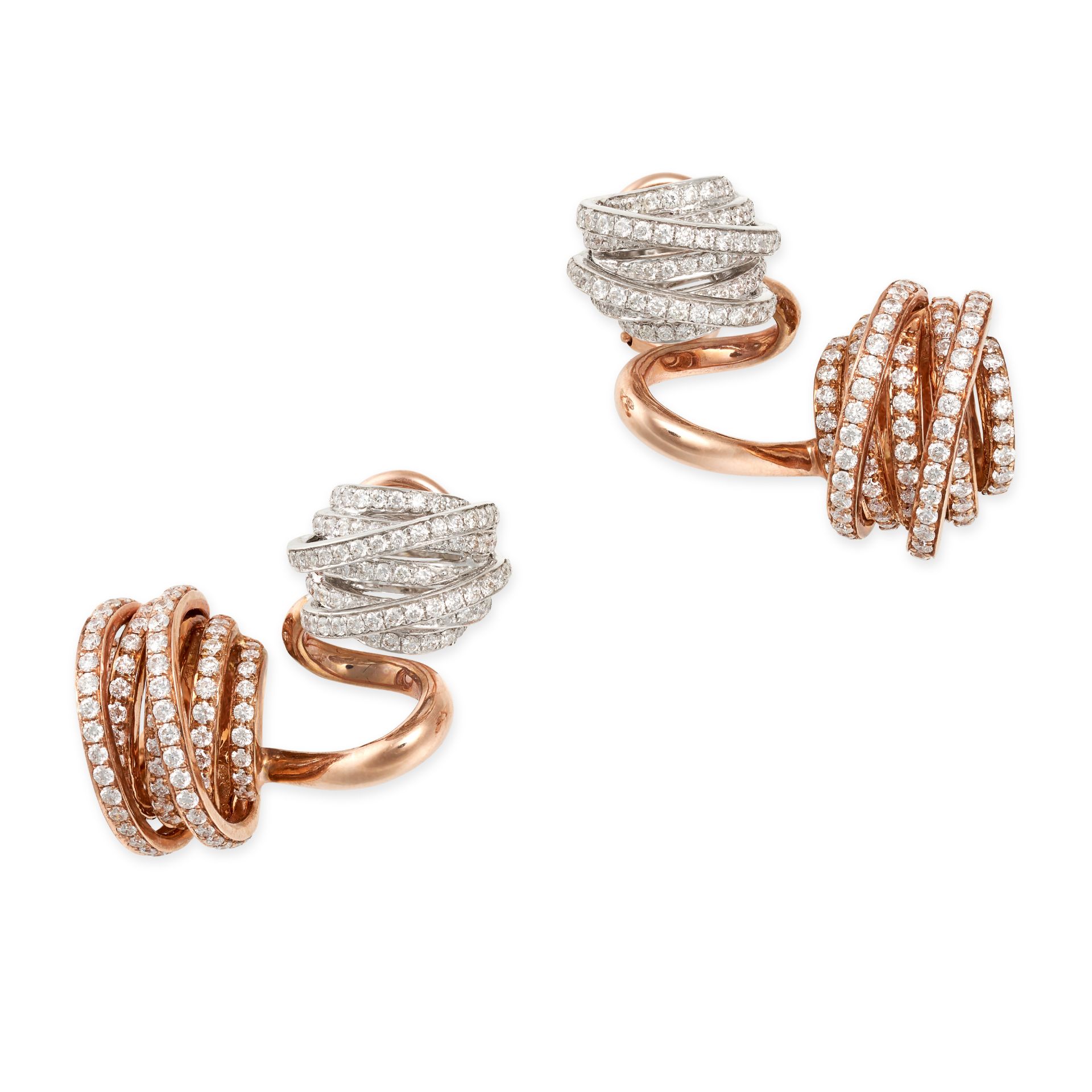 A PAIR OF DIAMOND EARRINGS in 18ct white and rose gold, comprising two sections set with seven ba... - Bild 2 aus 2