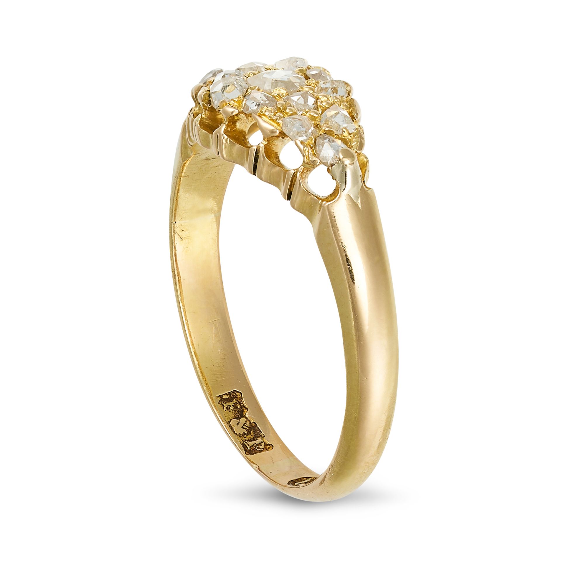 AN ANTIQUE DIAMOND RING in 18ct yellow gold, the navette shaped face set with a cluster of rose c... - Image 2 of 2