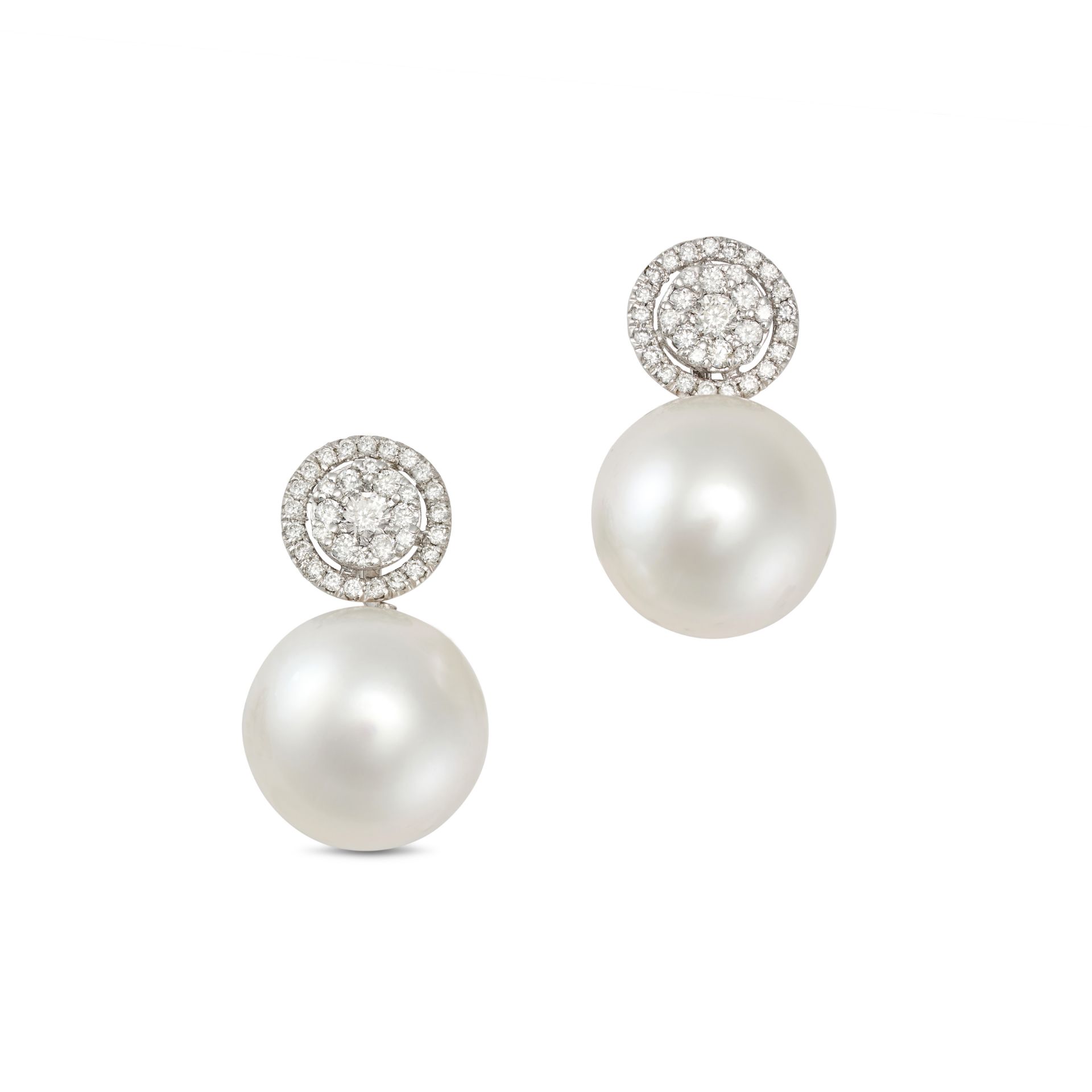 A PAIR OF DIAMOND AND PEARL DAY AND NIGHT EARRINGS in 18ct white gold, each comprising a cluster ...