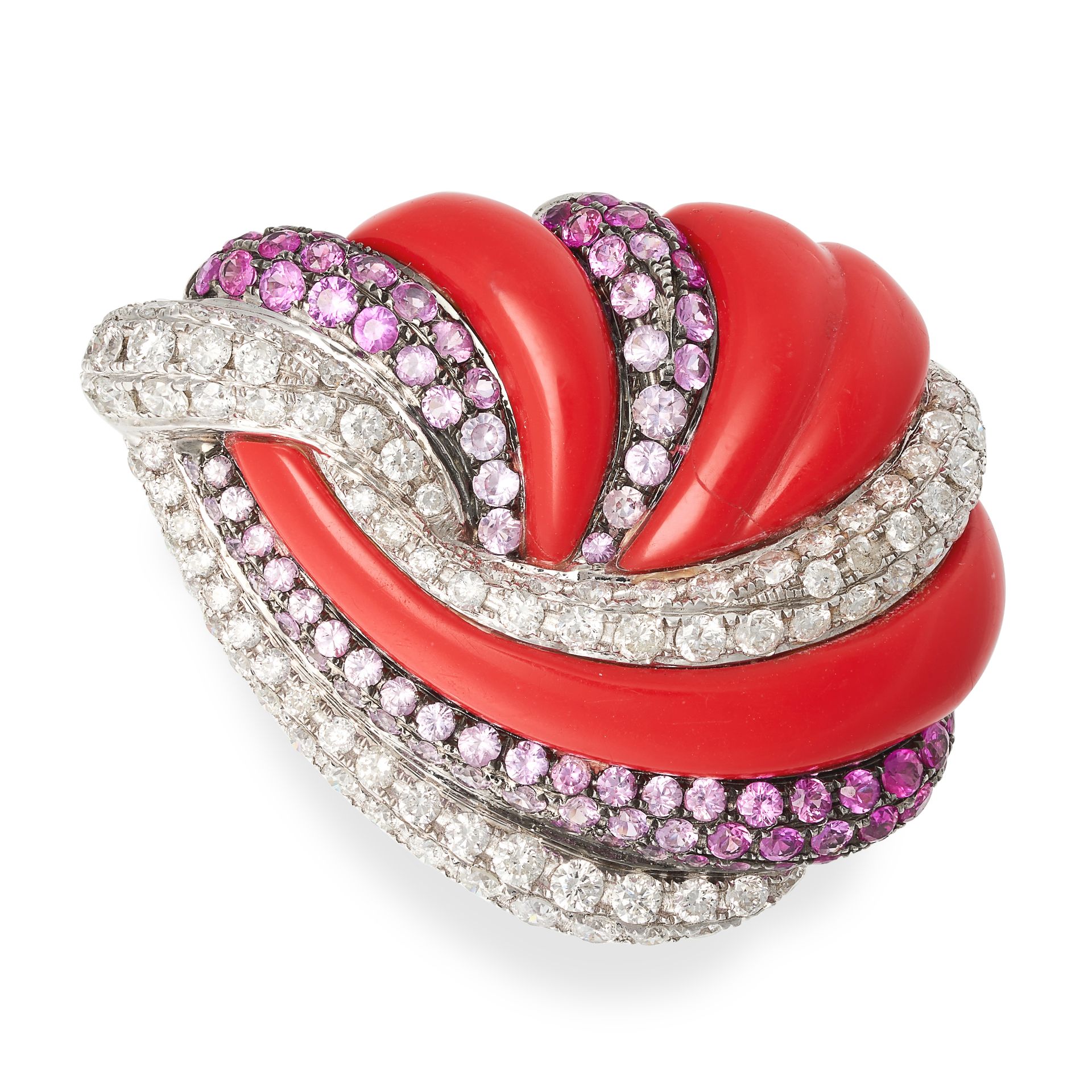 A DIAMOND, PINK SAPPHIRE AND RED CORAL SUITE in 18ct white gold, comprising a necklace suspending... - Image 3 of 4