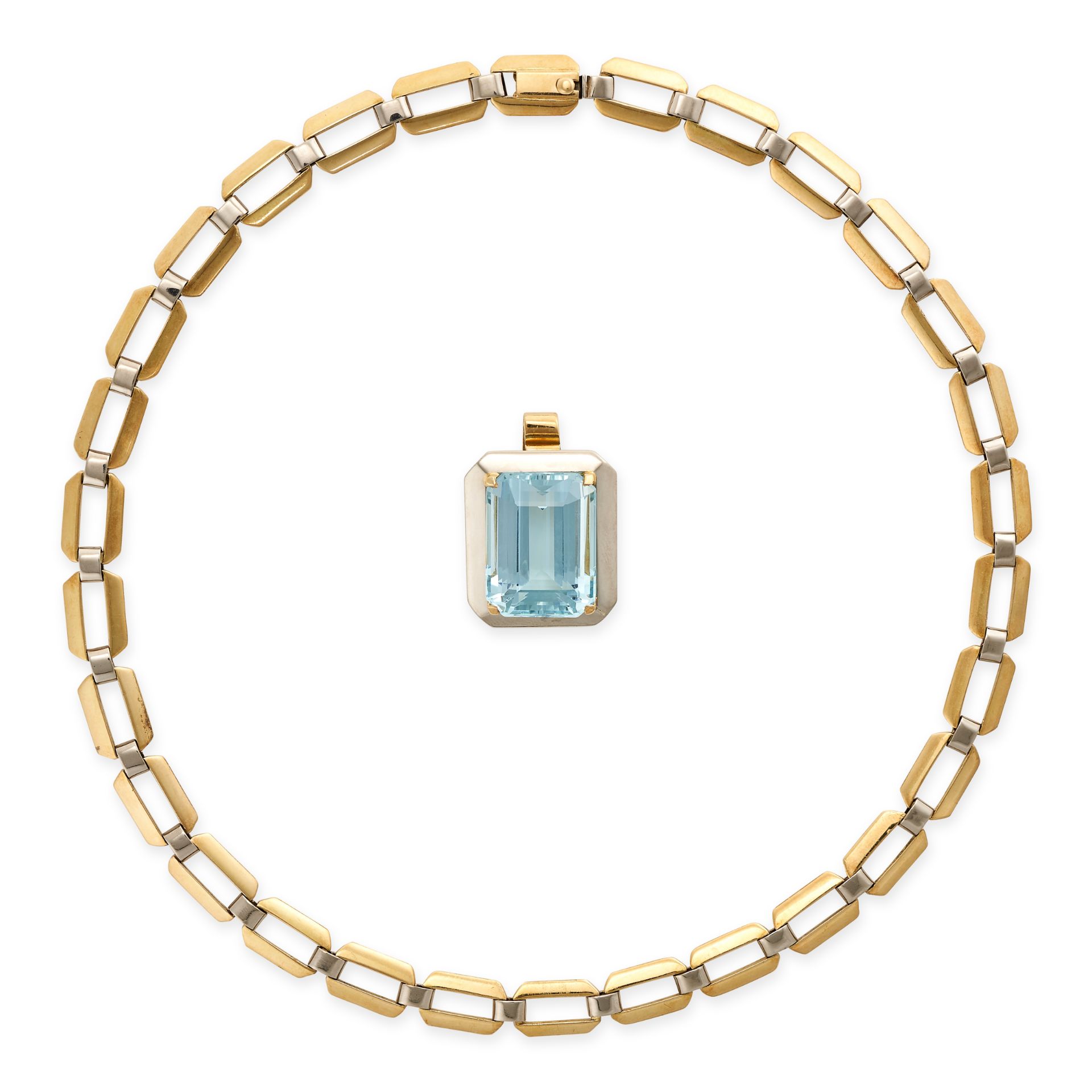 A VINTAGE FRENCH AQUAMARINE NECKLACE in 18ct yellow and white gold, comprising a series of fancy ... - Bild 2 aus 2