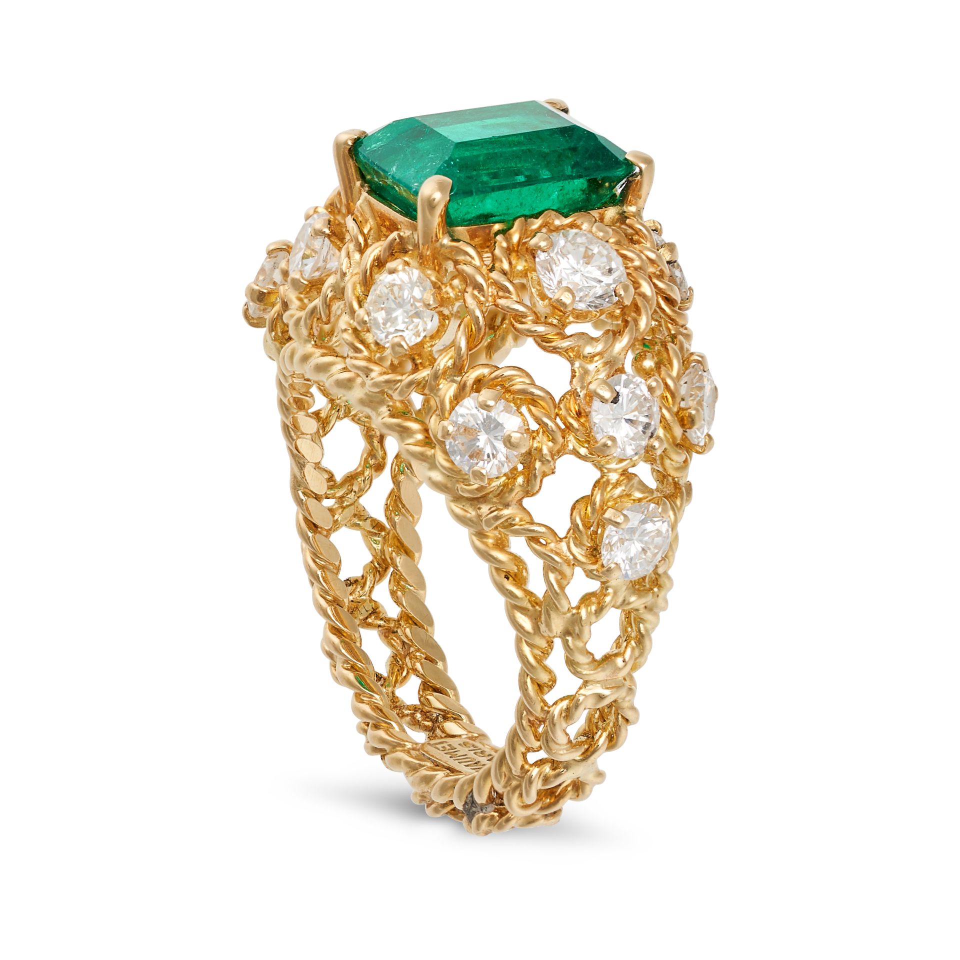 CHAUMET, A FINE COLOMBIAN EMERALD AND DIAMOND RING in 18ct yellow gold, the openwork domed body s... - Image 2 of 2