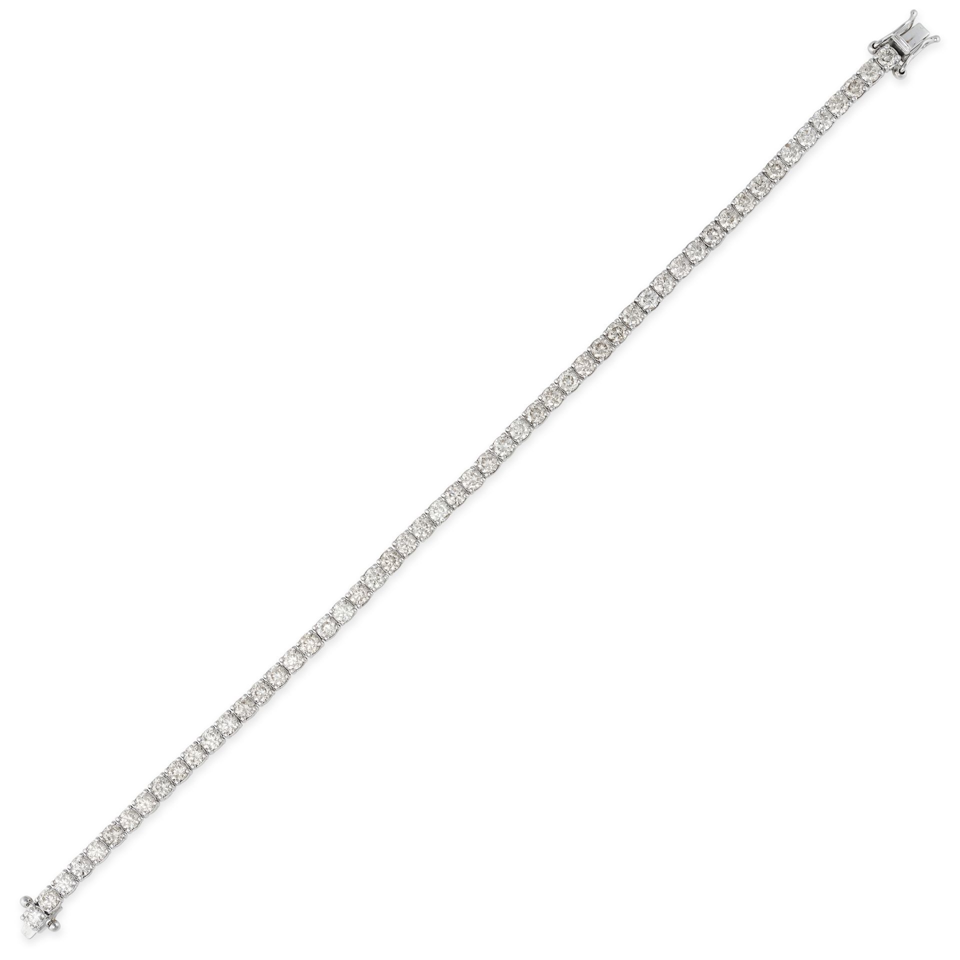 A 7.00 CARAT DIAMOND LINE BRACELET in 18ct white gold, set with a single row of round brilliant c...