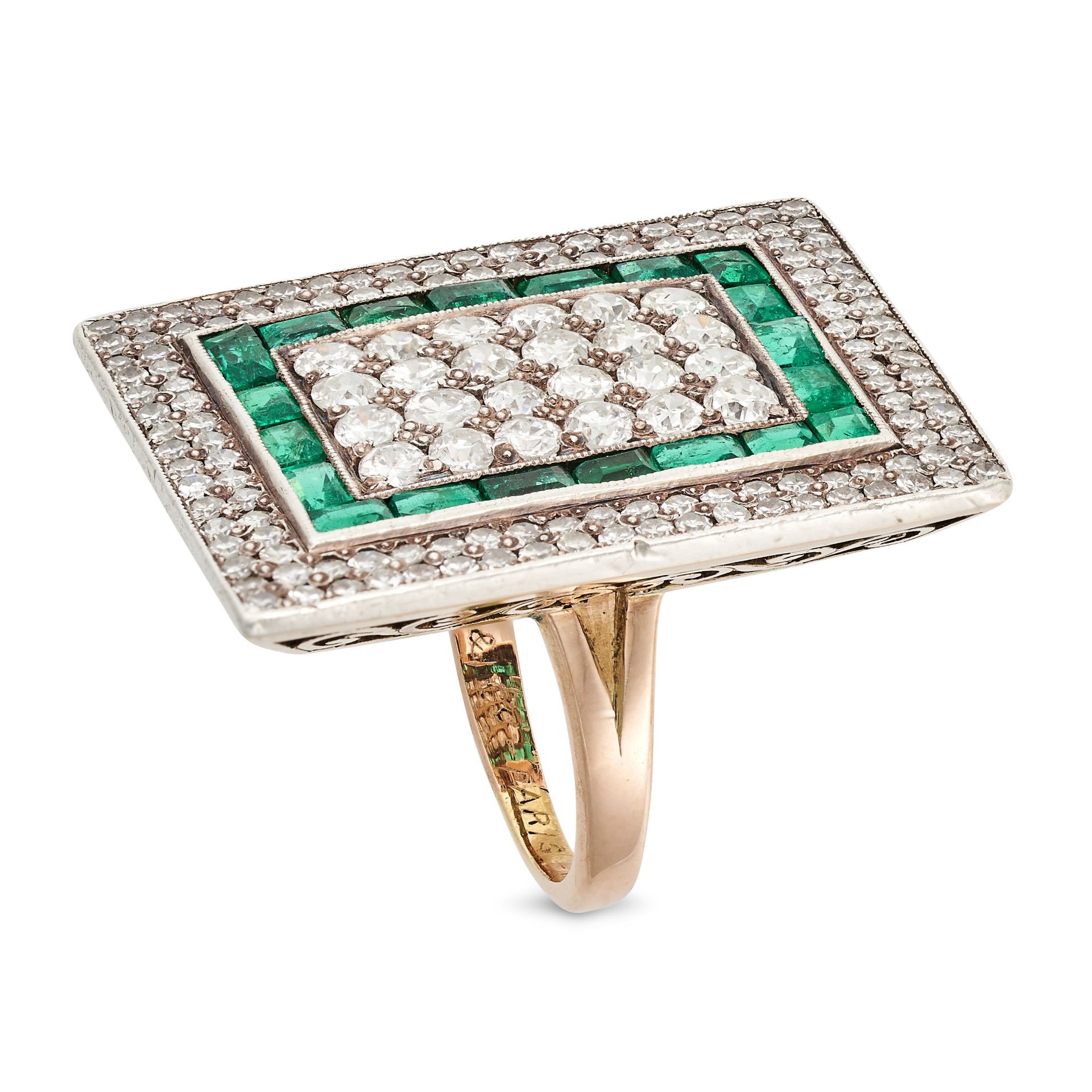 TIFFANY & CO., AN ART DECO EMERALD AND DIAMOND DRESS RING in 18ct yellow gold, the rectangular fa... - Image 2 of 2