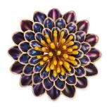 TIFFANY & CO, A VINTAGE ENAMEL FLOWER BROOCH in 18ct yellow gold, designed as the head of a dahli...