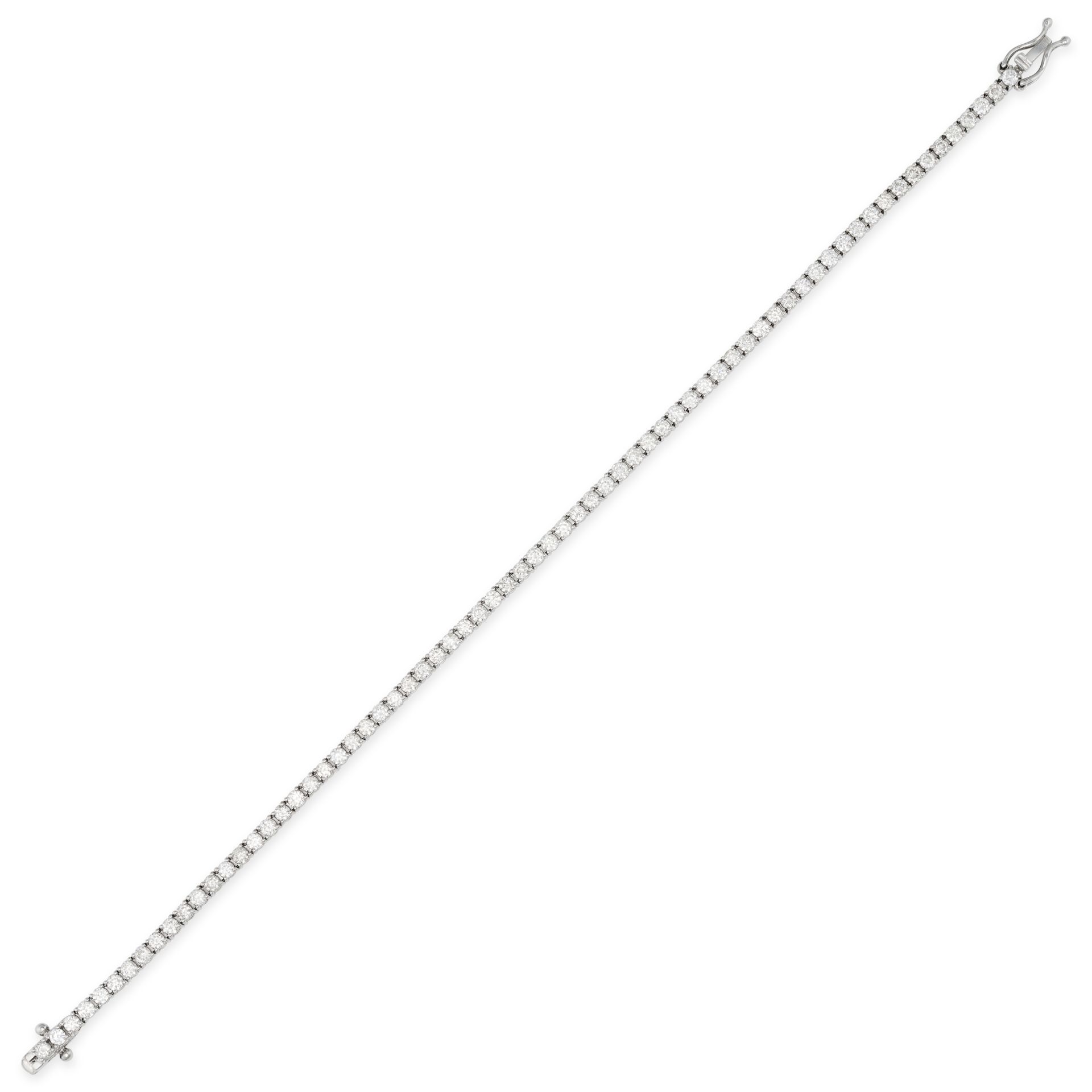A 2.82 CARAT DIAMOND LINE BRACELET in 18ct white gold, set with a single row of round brilliant c...