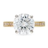 A 4.01 CARAT SOLITAIRE DIAMOND ENGAGEMENT RING in 18ct yellow gold, set with a round brilliant cu...