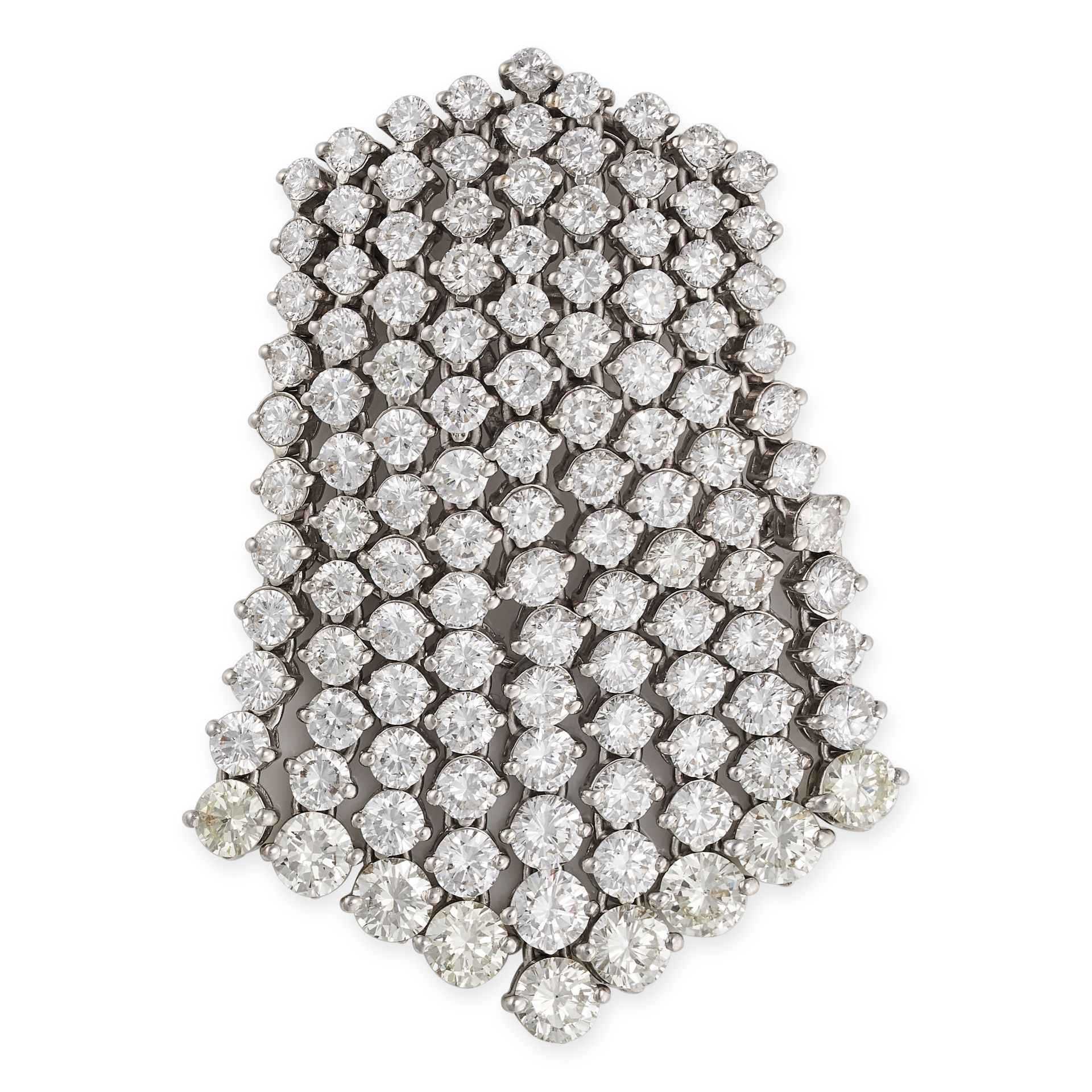 A FRENCH DIAMOND TASSEL BROOCH / PENDANT in 18ct white gold, set with nine articulated rows of ro...