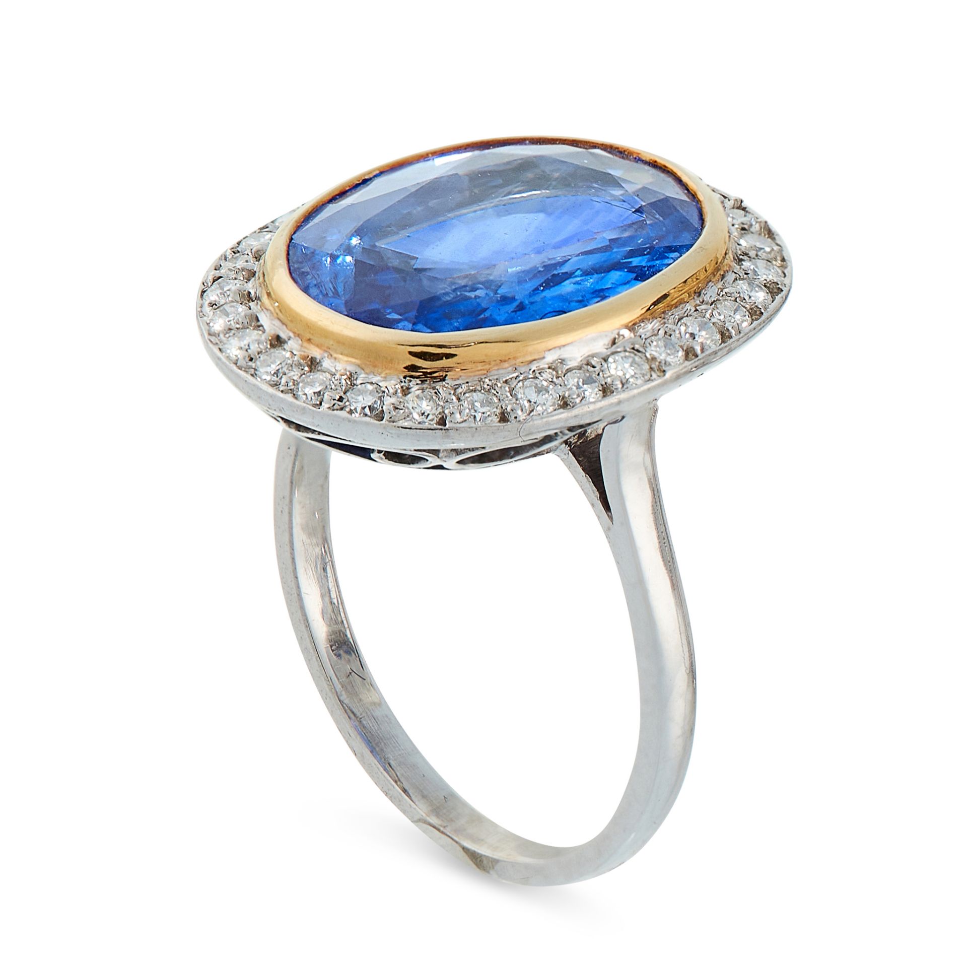 A FRENCH CEYLON NO HEAT SAPPHIRE AND DIAMOND RING in 18ct white and yellow gold, set with an oval... - Image 2 of 2