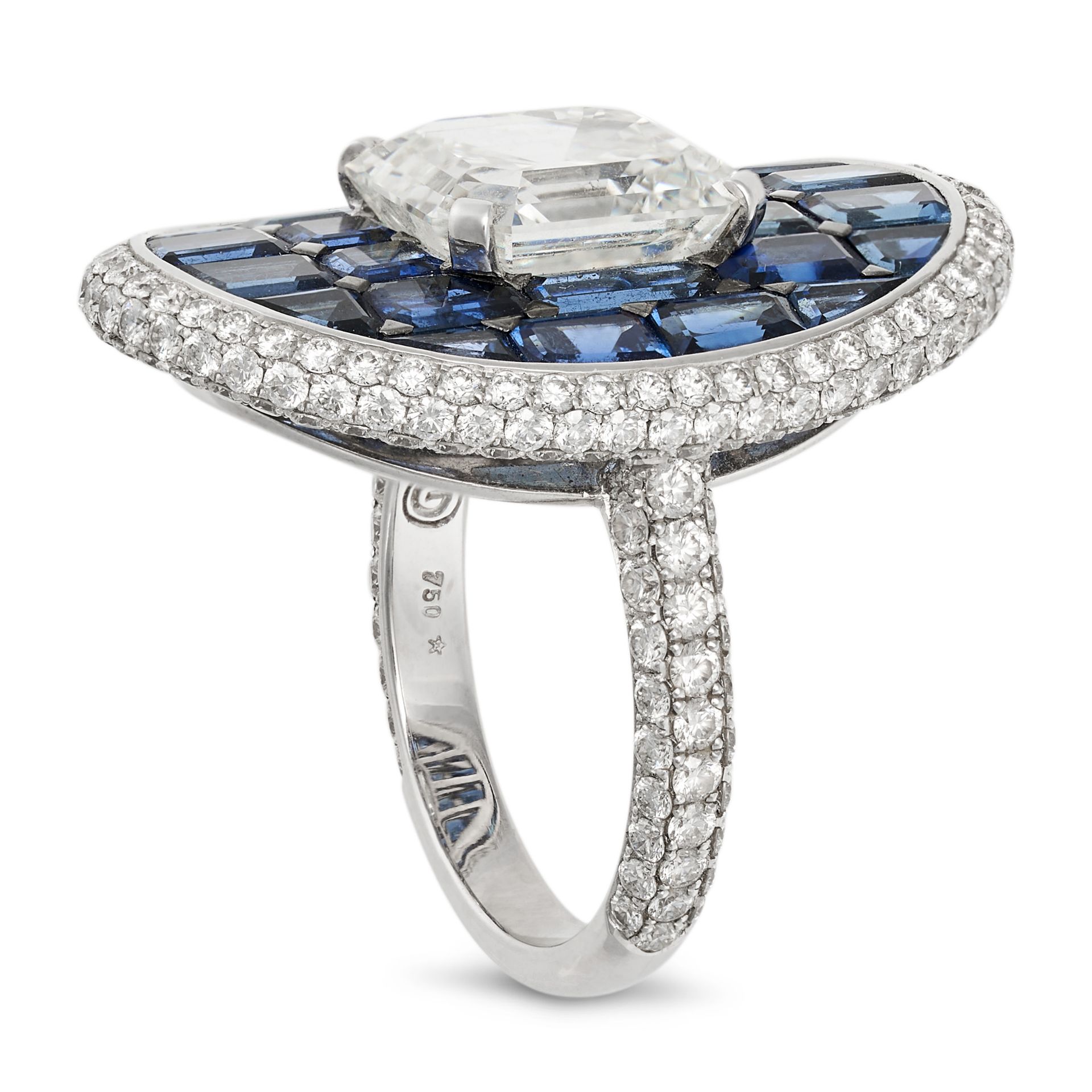 A 5.00 CARAT DIAMOND AND SAPPHIRE DRESS RING in 18ct white gold, set to the centre with a square ... - Image 2 of 2