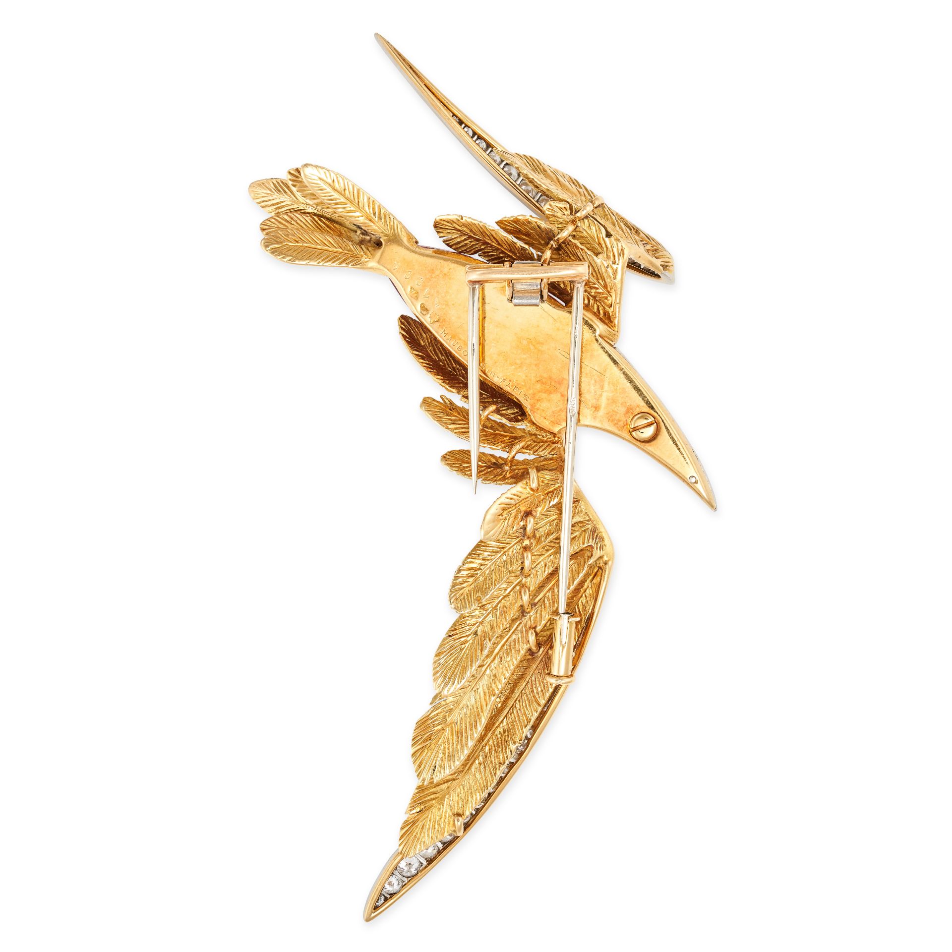 MAUBOUSSIN, A VINTAGE RUBELITE TOURMALINE AND DIAMOND BIRD BROOCH in 18ct yellow gold, designed a... - Image 2 of 2