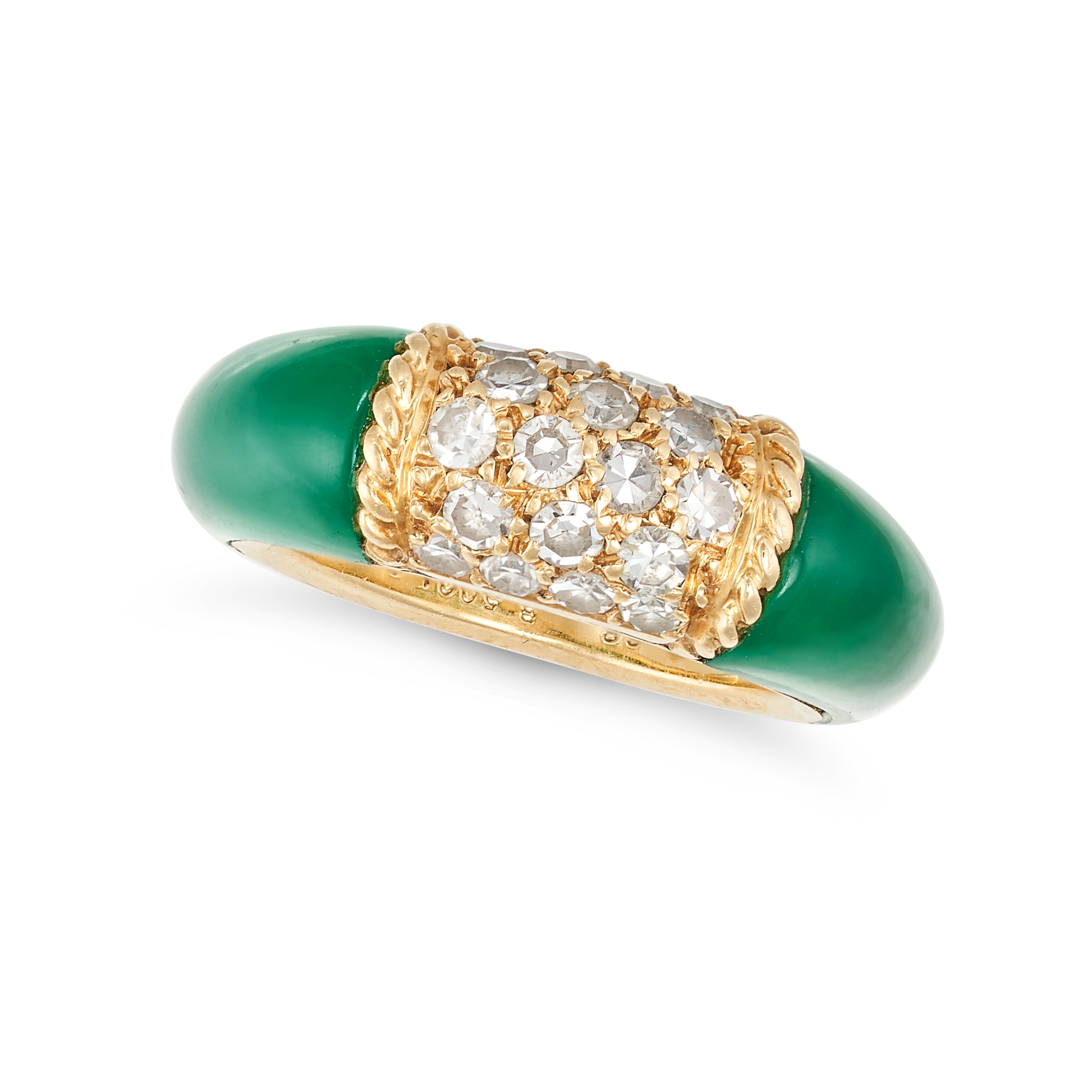 VAN CLEEF AND ARPELS, A VINTAGE CHRYSOPRASE AND DIAMOND PHILIPPINES RING in 18ct yellow gold, set...