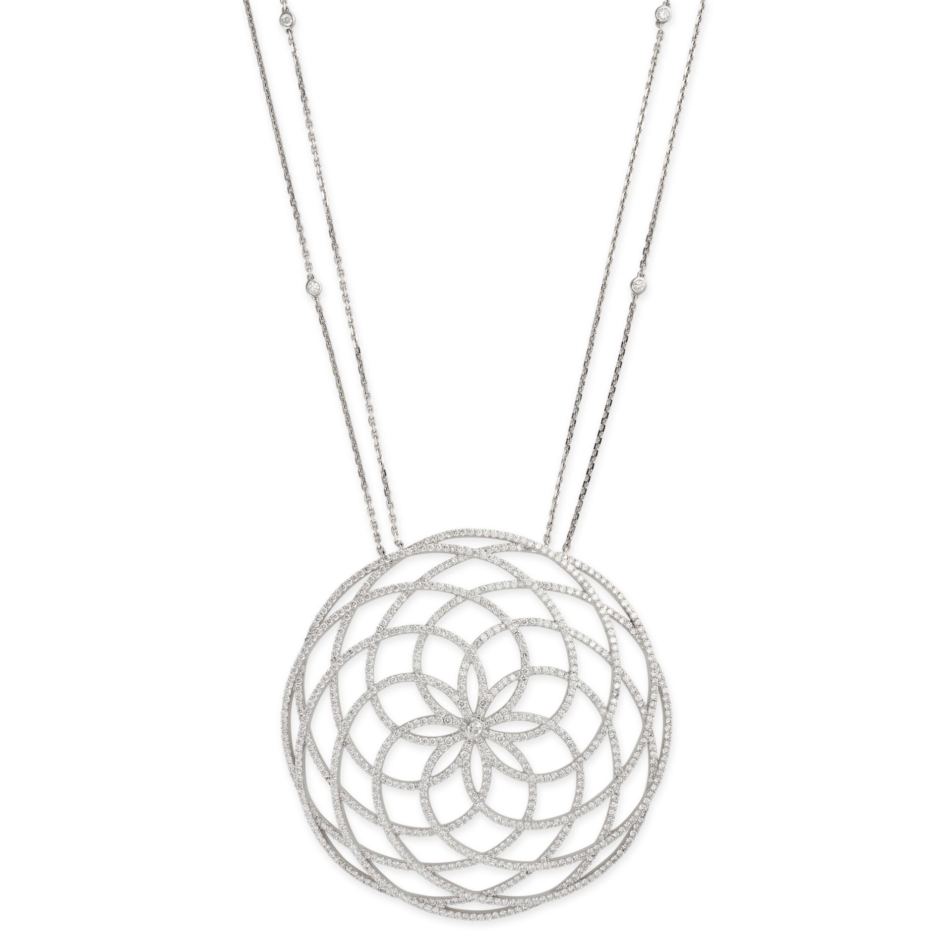 MESSIKA, A DIAMOND GATSBY PENDANT NECKLACE in 18ct white gold, the openwork pendant in a stylised...