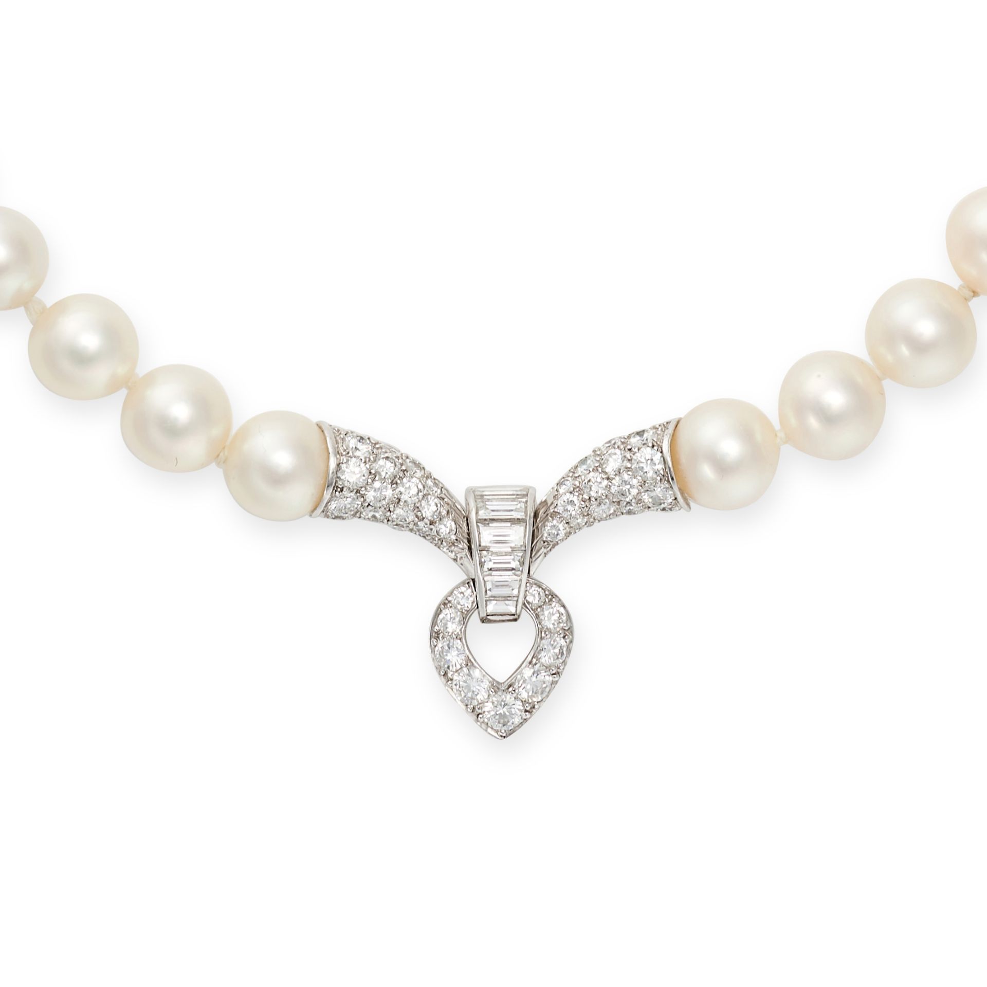 VAN CLEEF & ARPELS, A PEARL AND DIAMOND NECKLACE in platinum, comprising a row of pearls accented...