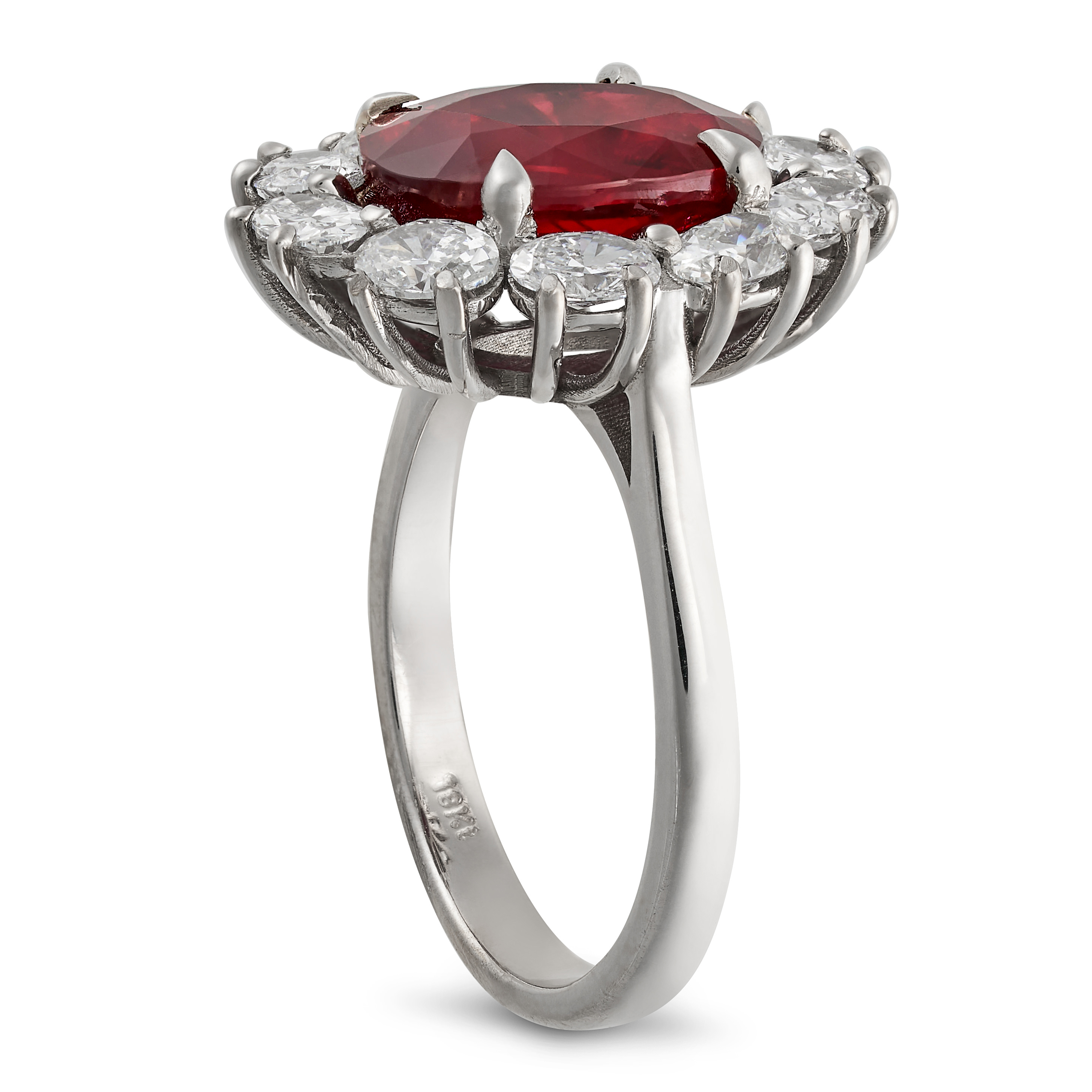 AN IMPORTANT PIGEON'S BLOOD BURMA NO HEAT RUBY AND DIAMOND CLUSTER RING in 18ct white gold, set w... - Image 2 of 2