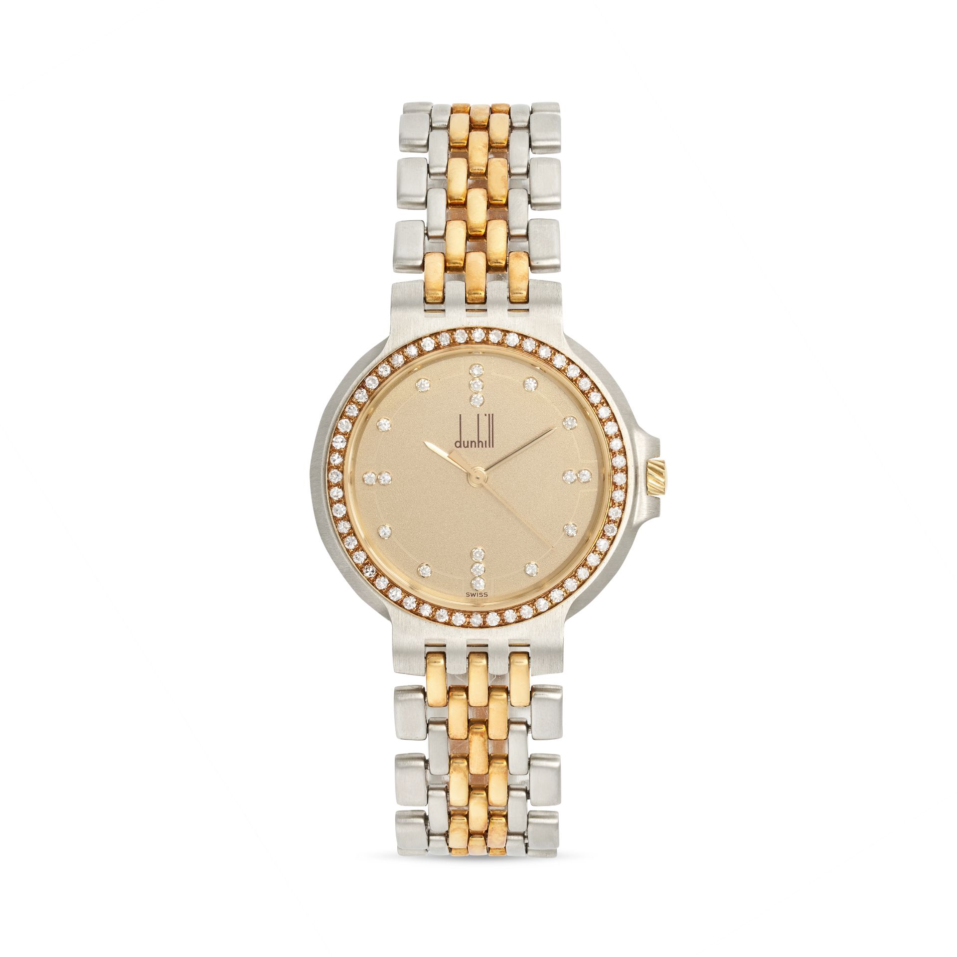 ALFRED DUNHILL, AN ELITE DIAMOND WRISTWATCH in stainless steel and gold plate, champagne dial wit...