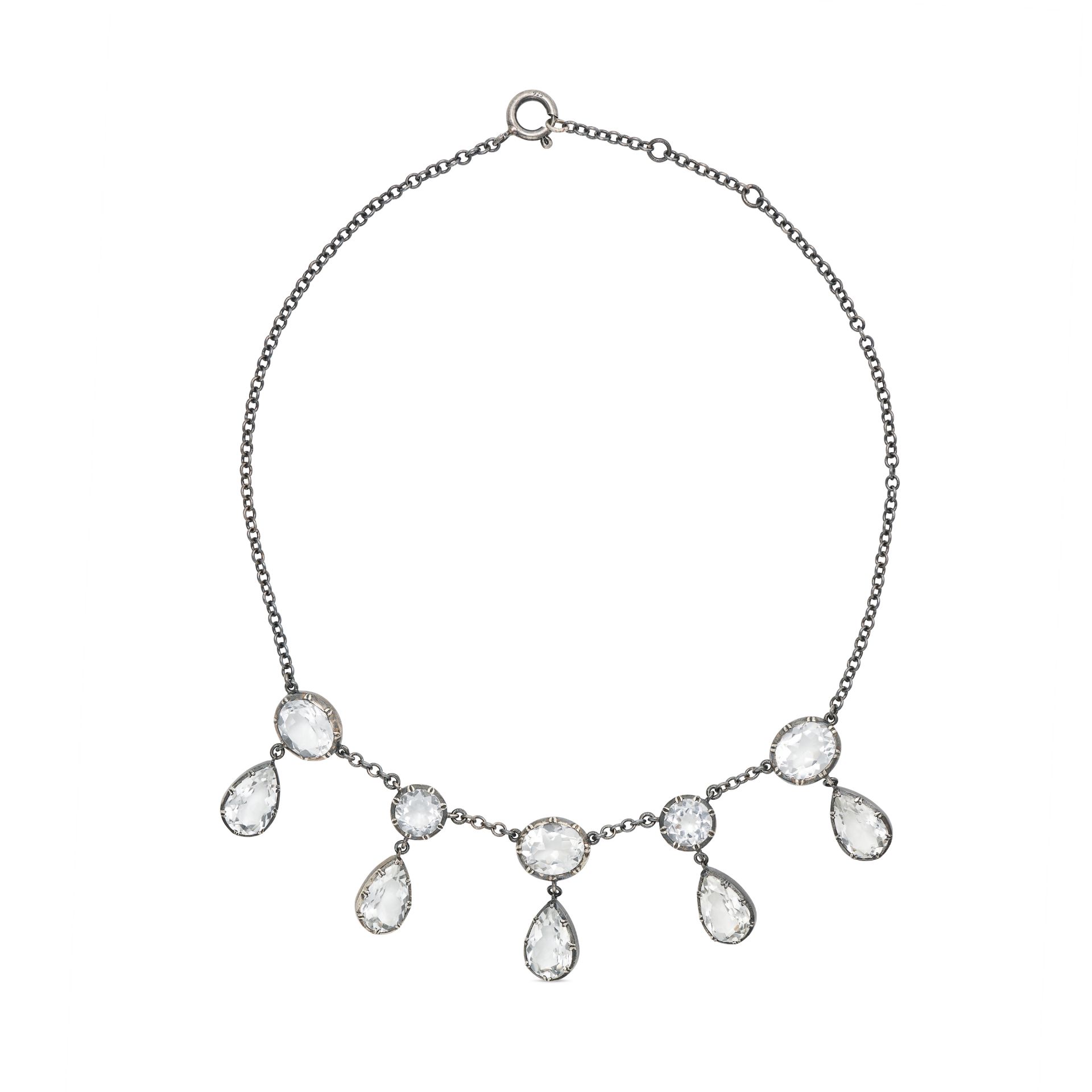 A ROCK CRYSTAL FRINGE NECKLACE in silver, the trace chain suspending five drops set with oval and... - Bild 2 aus 2